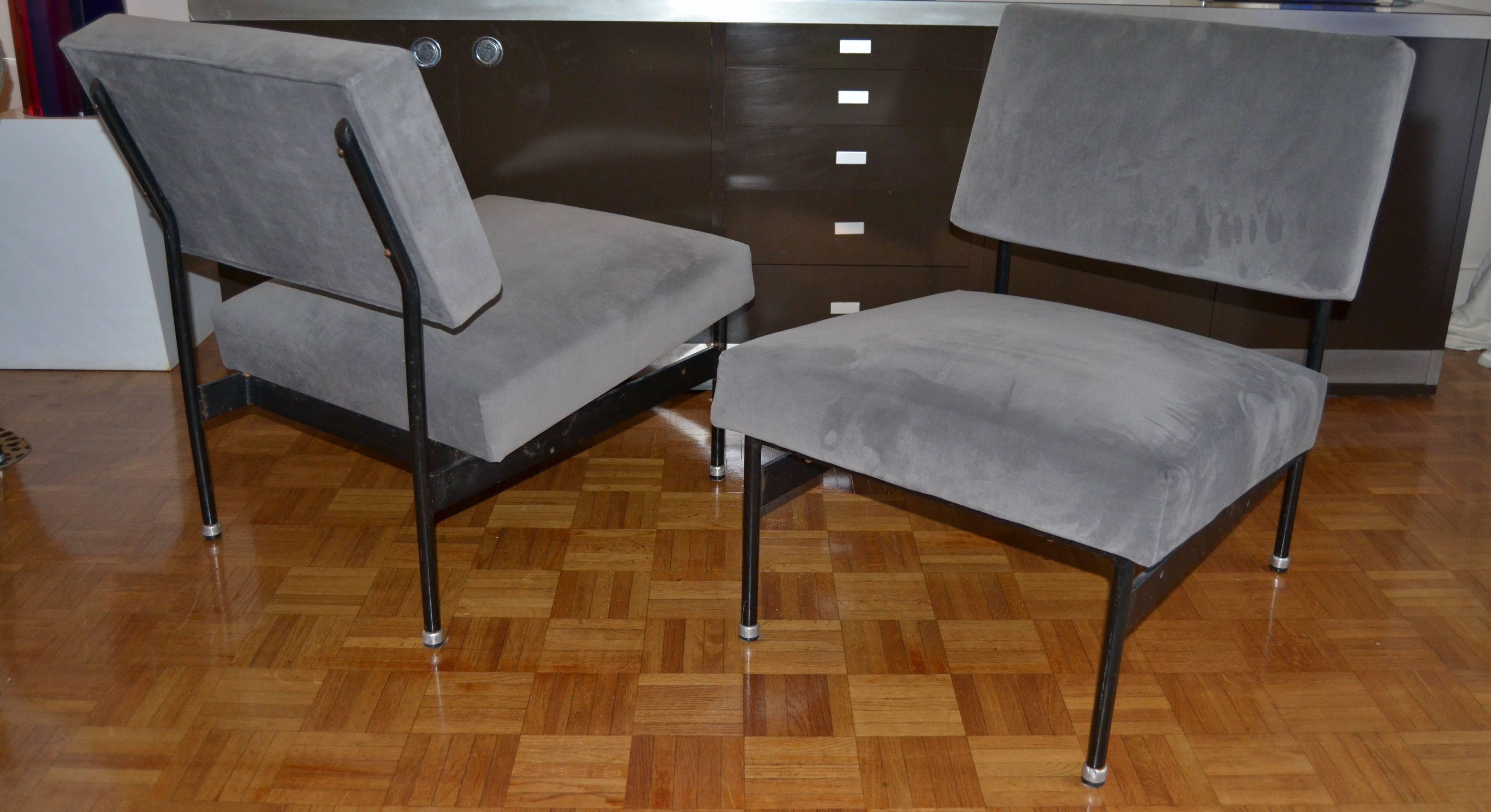 Pair of 1950s Iron and Velvet Chairs 3