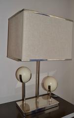 Large 1970s Chromed Steel and Ostrich Egg Shell Lamp