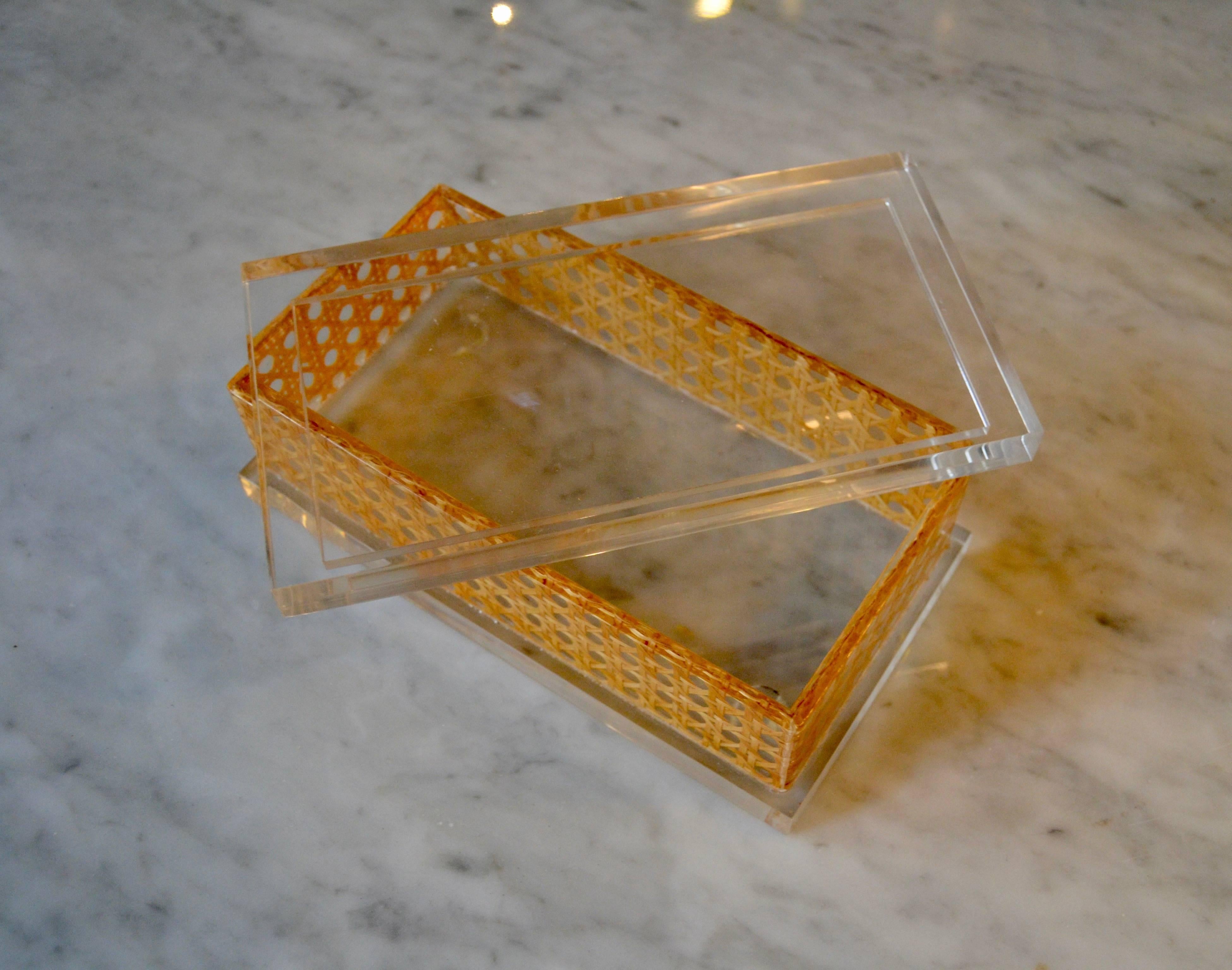 Late 20th Century Lucite and Wicker Box