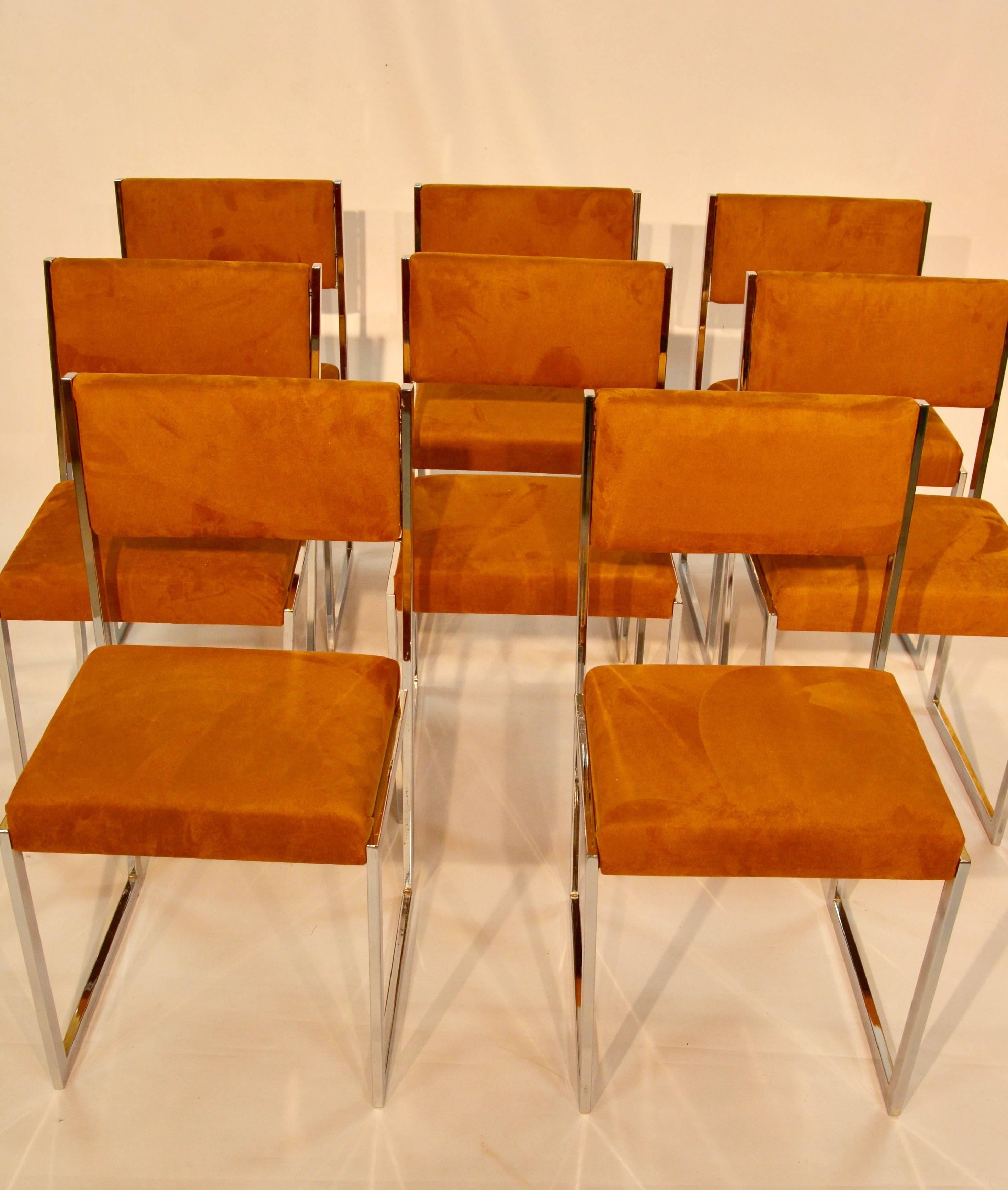 Fabric 1970s Set of Eight Chromed Steel Chairs