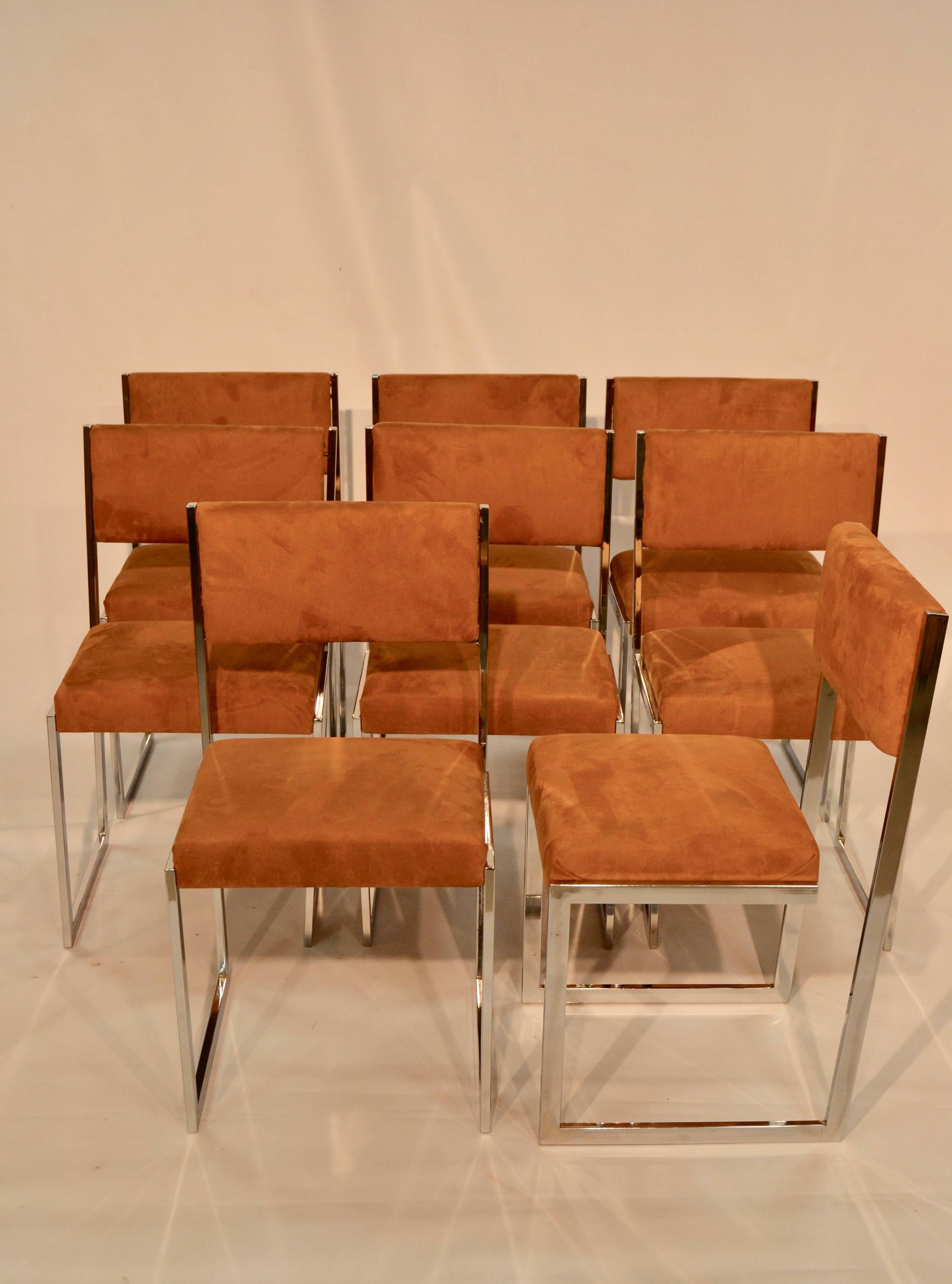 1970s Set of Eight Chromed Steel Chairs 1
