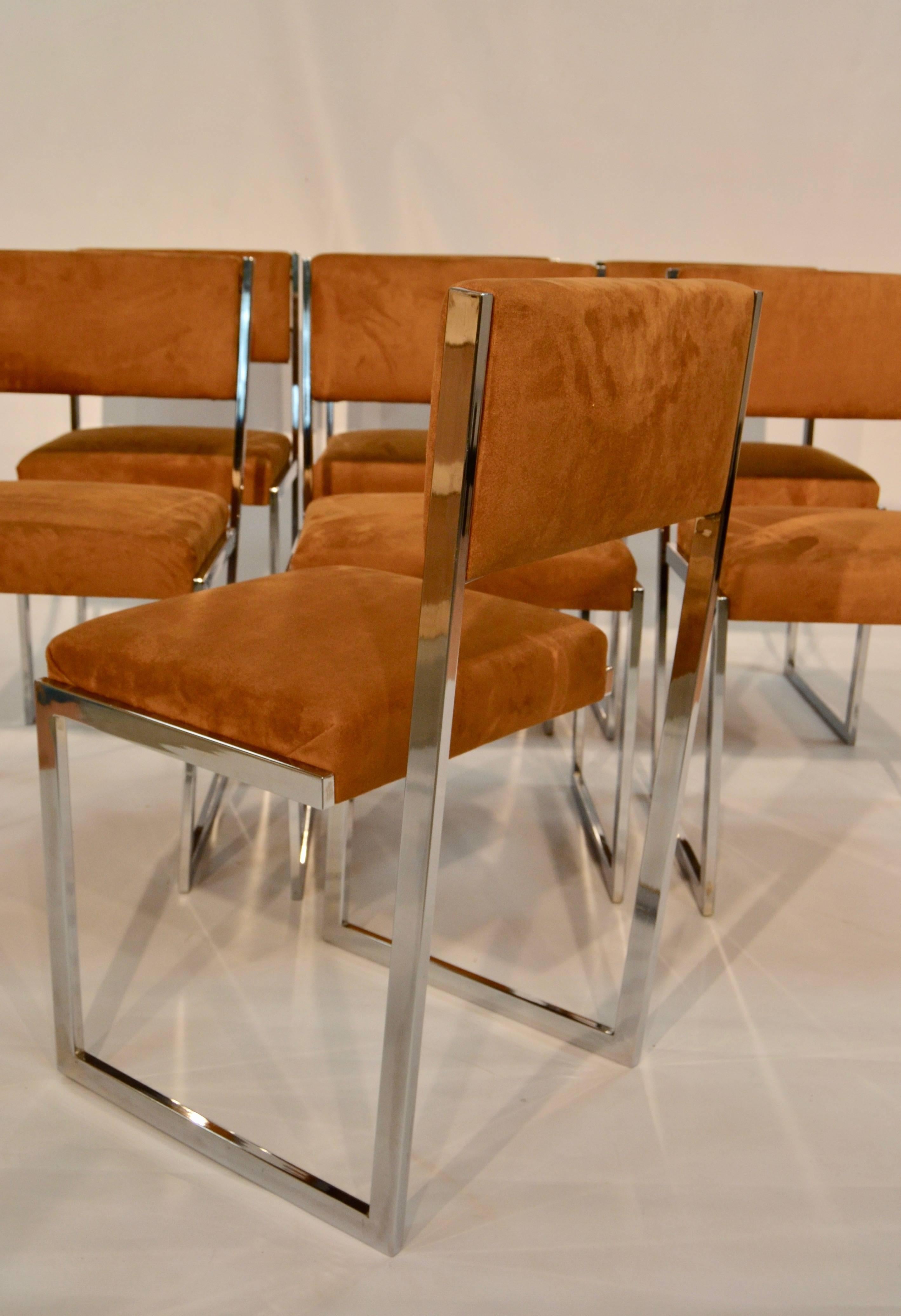1970s Set of Eight Chromed Steel Chairs 3