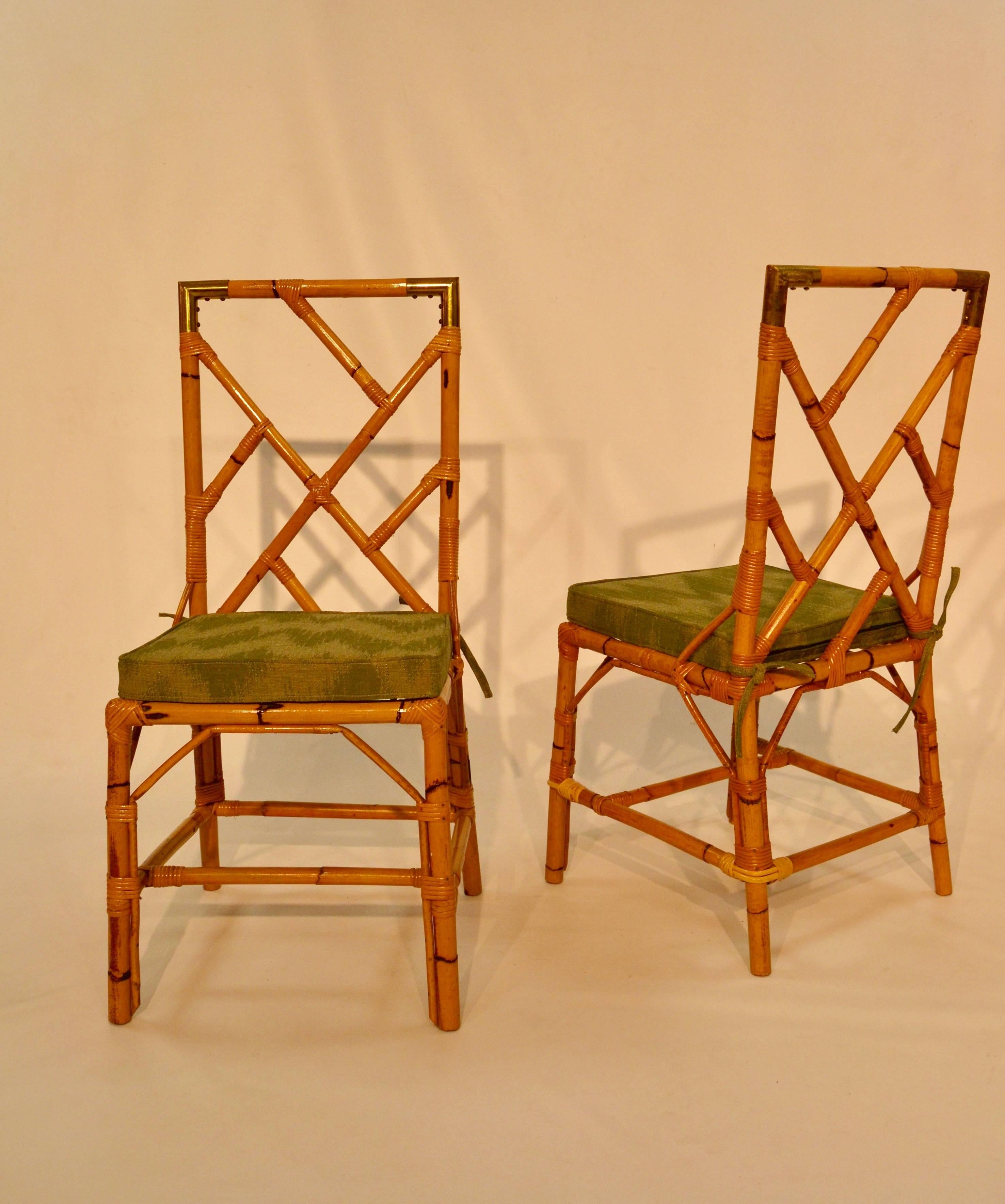 Four chairs in bamboo and brass details
New upholstered with Gaston Y Daniela fabric.