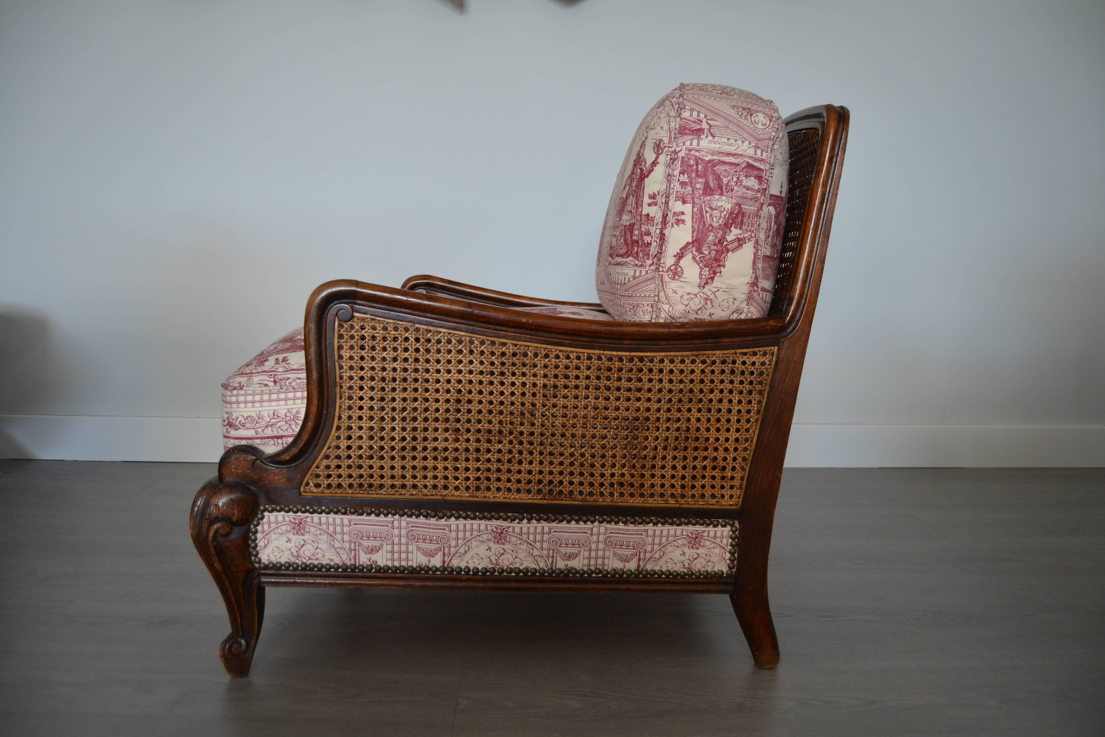 French Provincial Wood and Wicker French Armchair, 1900