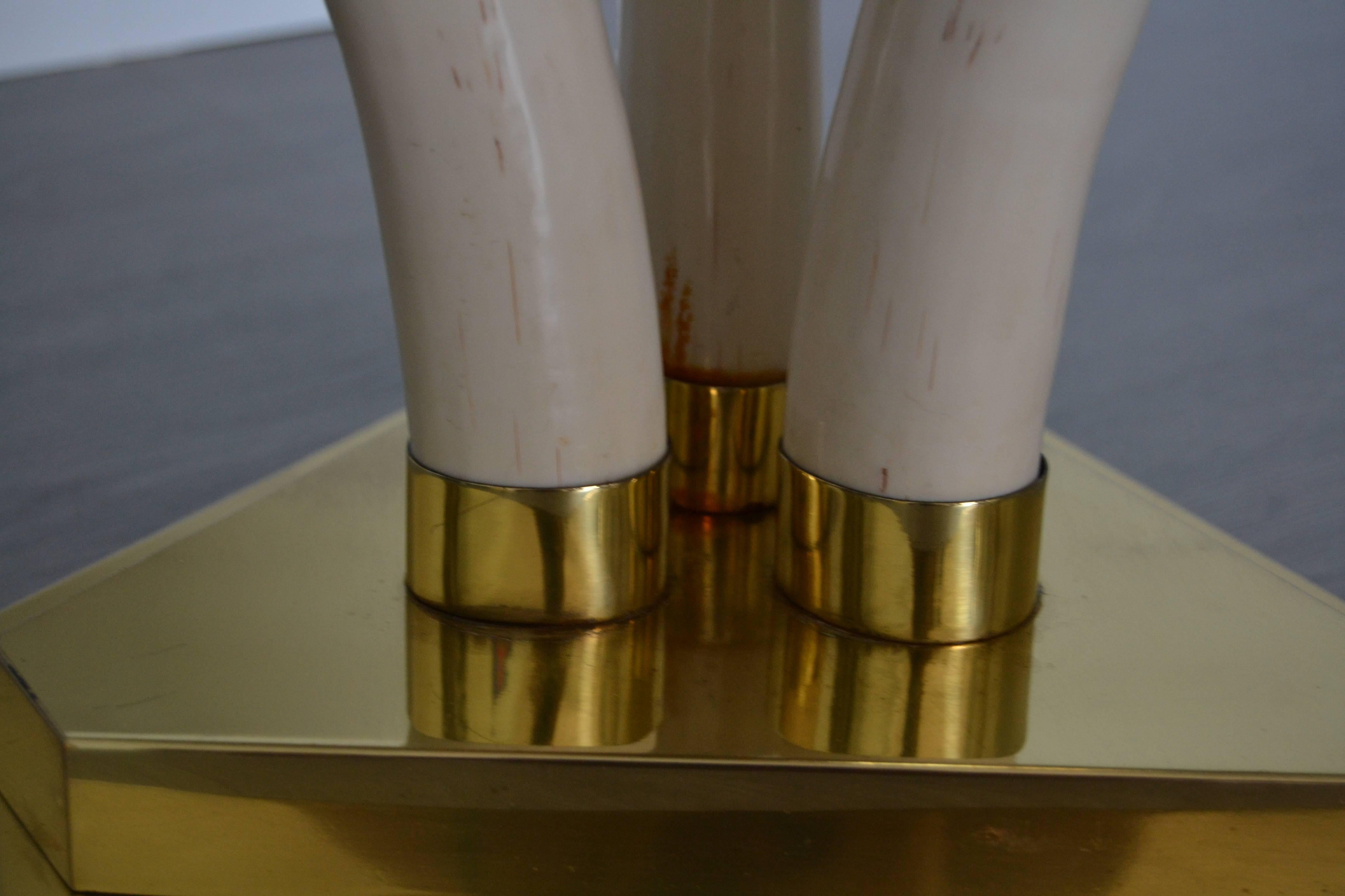 Late 20th Century 1970s Table with Elephant Tusk and Brass Details