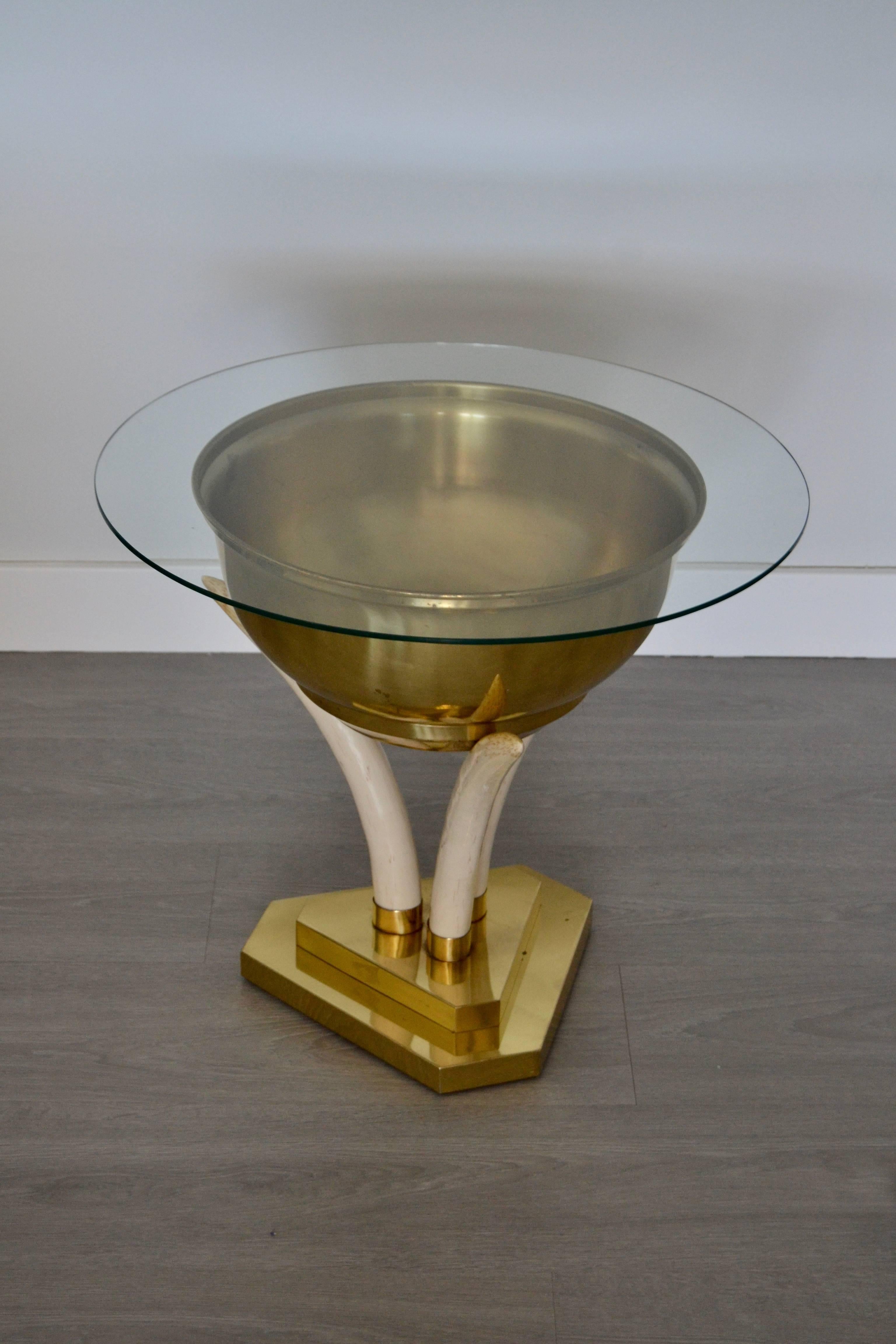 1970s Table with Elephant Tusk and Brass Details 4