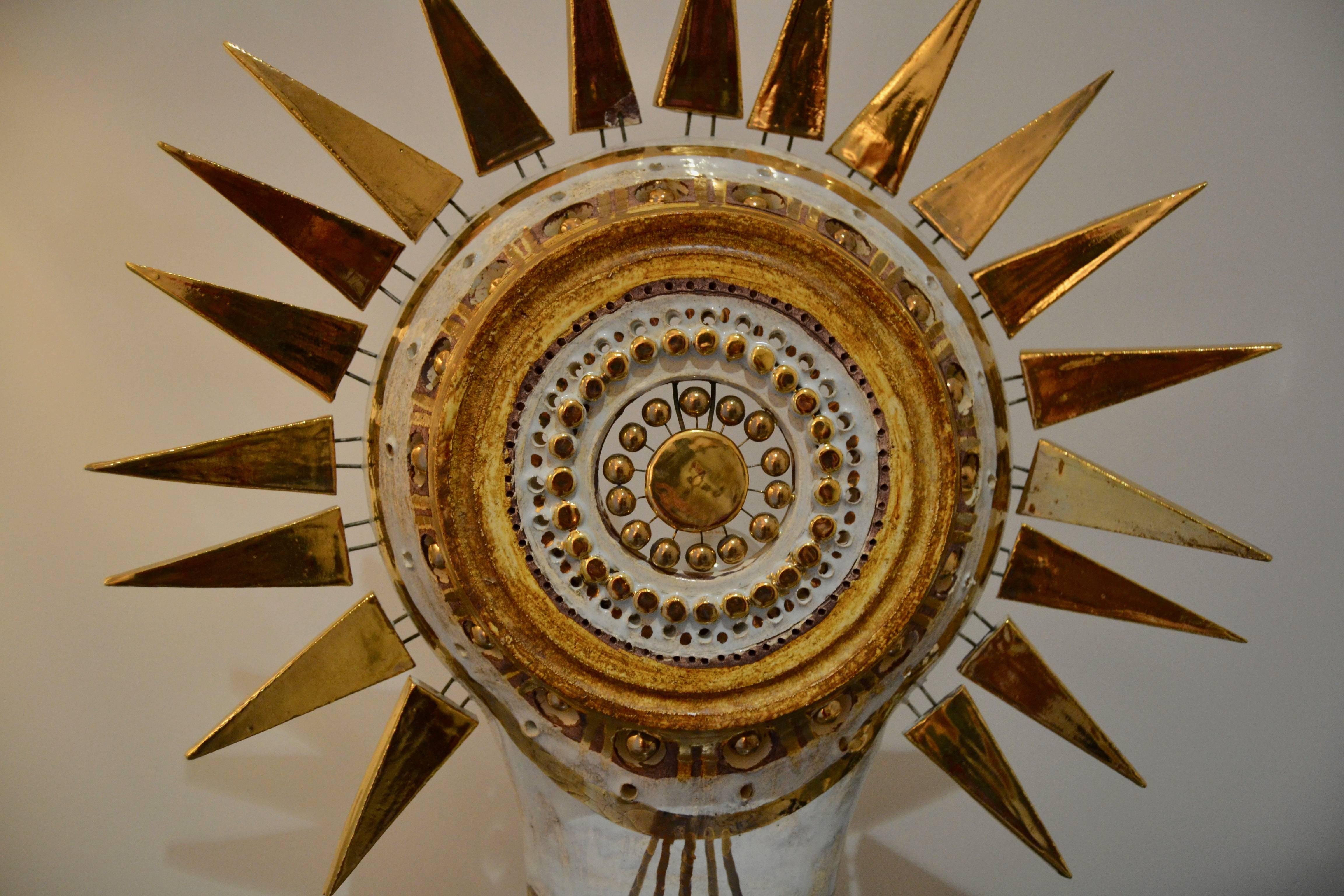 Mid-Century Modern 1970s Sunburst George Pelletier Ceramic Table Lamp