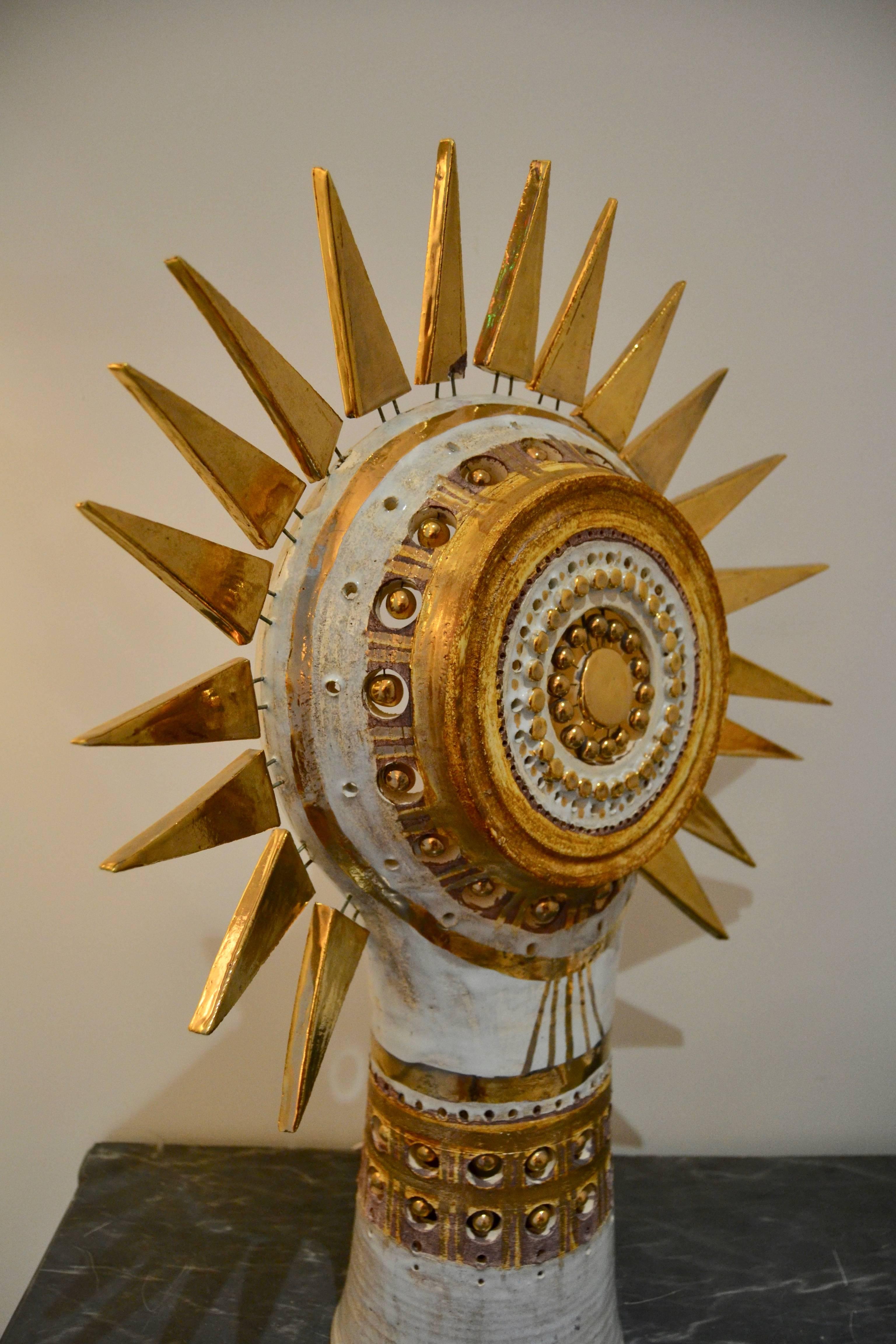 French 1970s Sunburst George Pelletier Ceramic Table Lamp