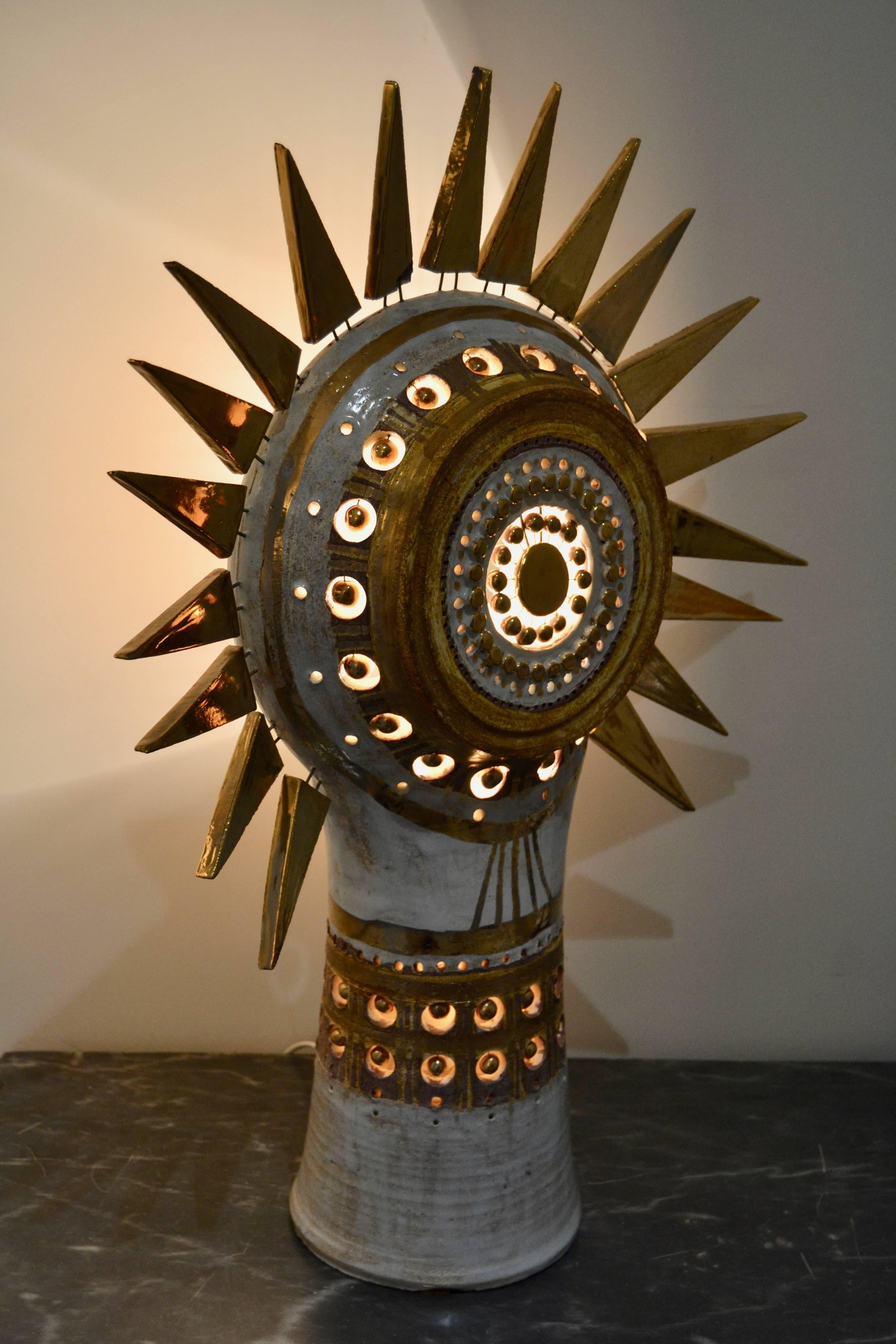 Late 20th Century 1970s Sunburst George Pelletier Ceramic Table Lamp