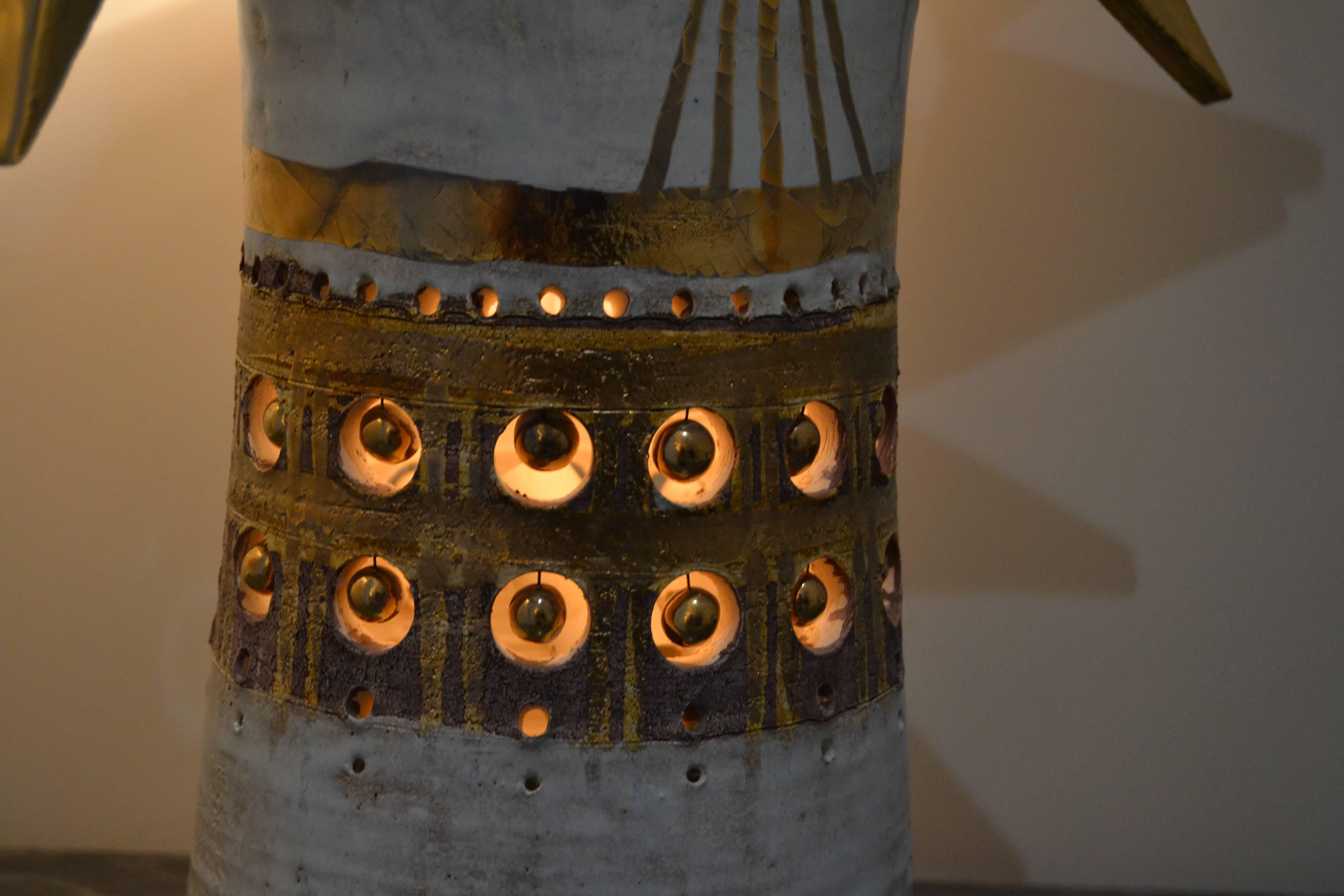 1970s Sunburst George Pelletier Ceramic Table Lamp In Excellent Condition In Saint-Ouen, FR