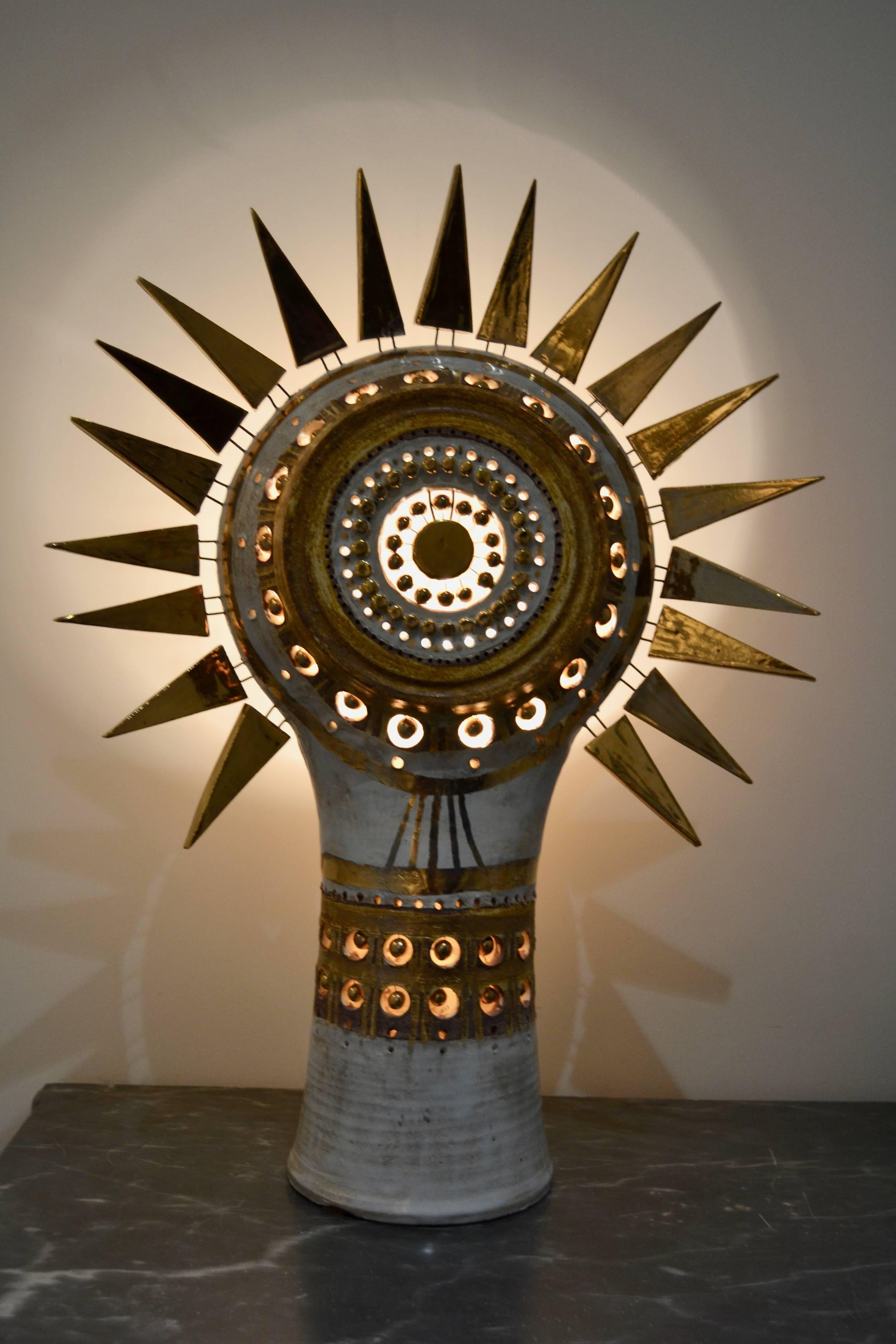 1970s Sunburst George Pelletier Ceramic Table Lamp 1