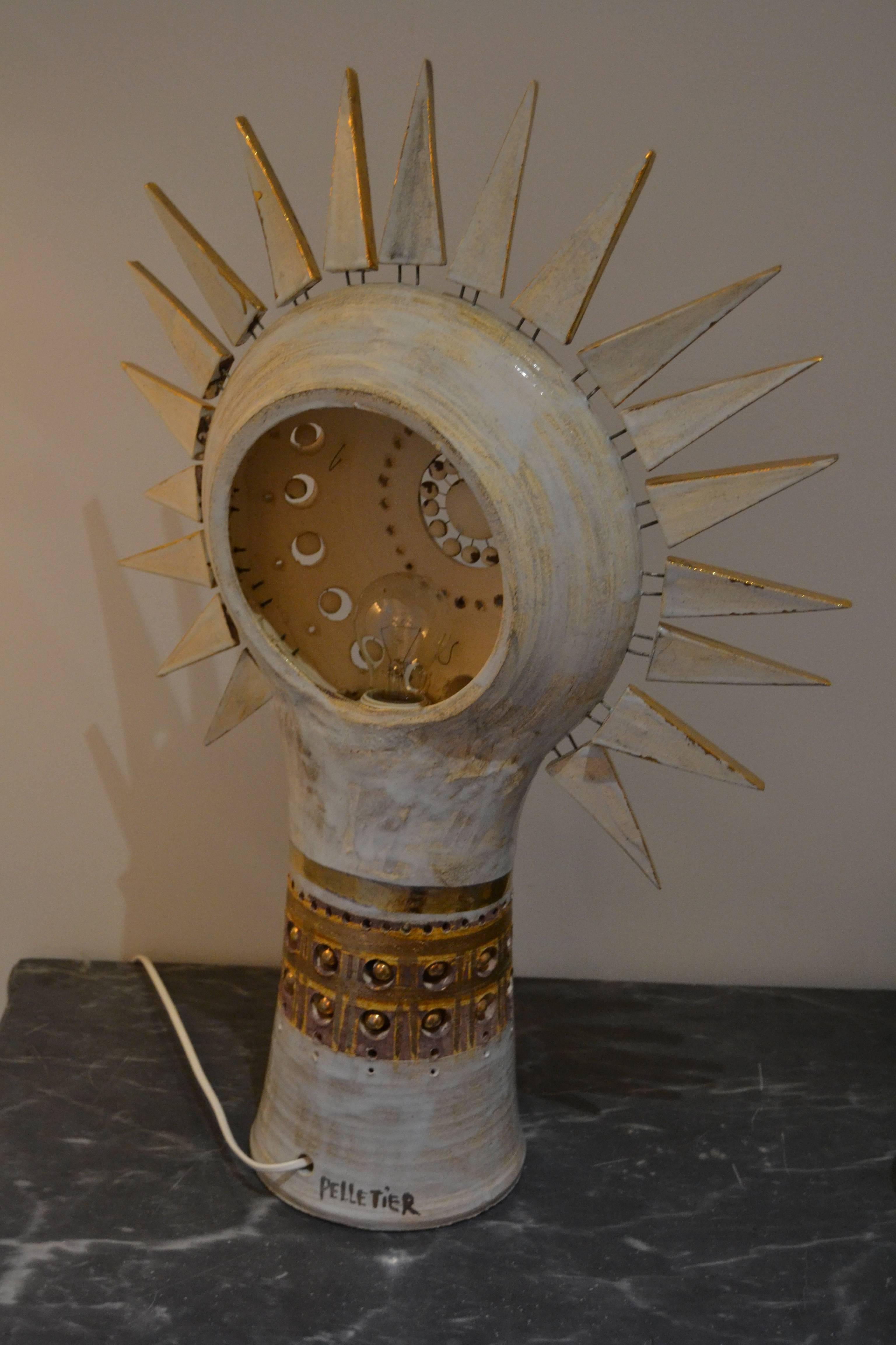 1970s Sunburst George Pelletier Ceramic Table Lamp 3