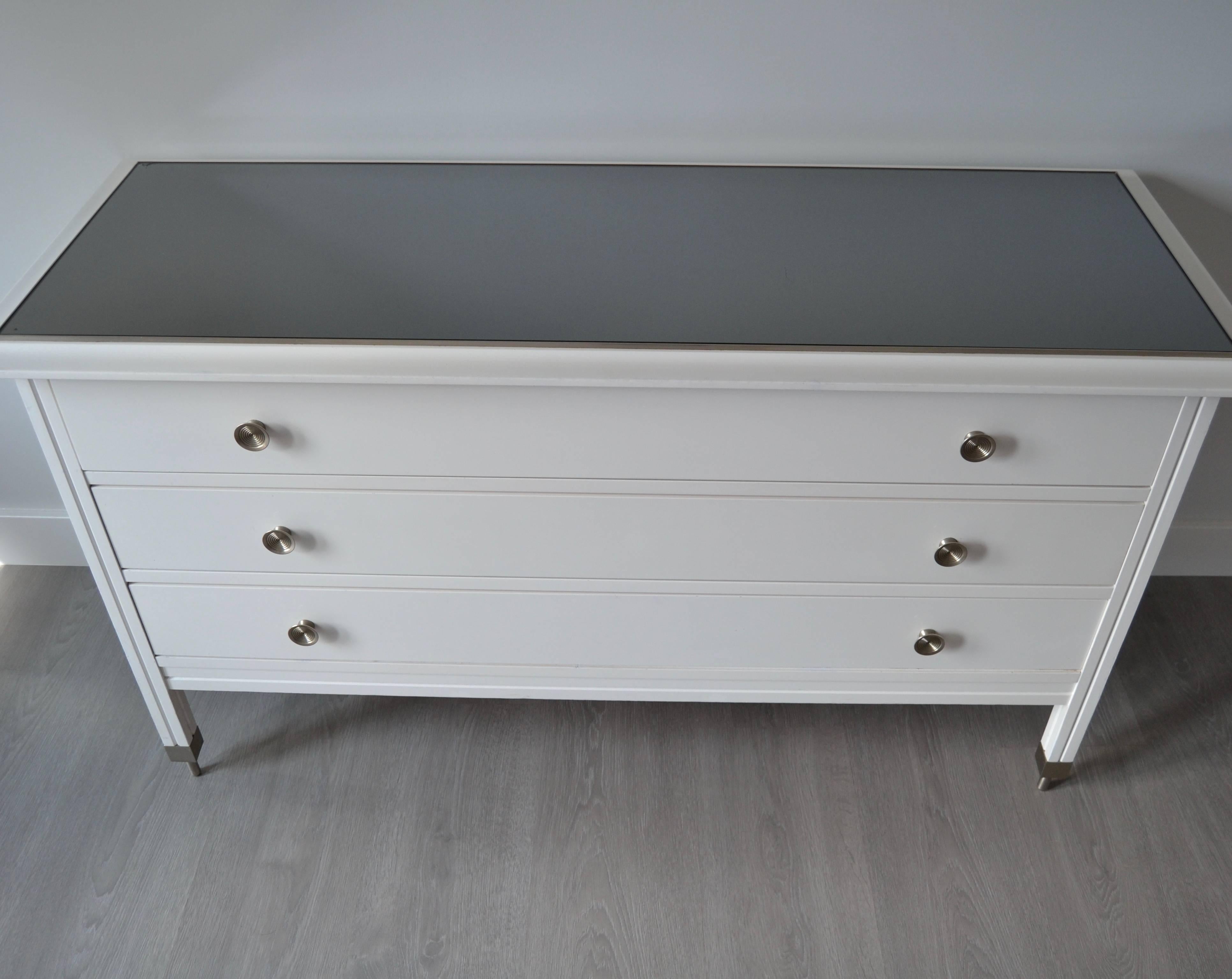 Stainless Steel 1960s, Maison Jansen White Lacquered Chest