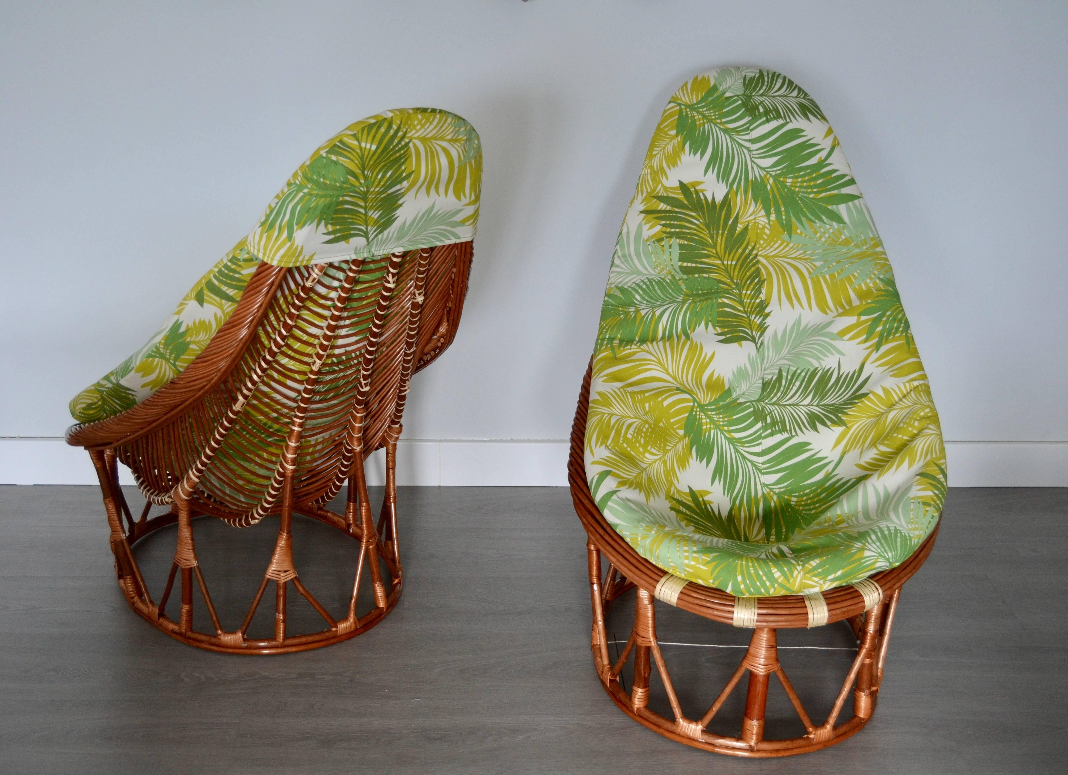 Late 20th Century 1980s Pair of Bambou and Rattan Armchairs