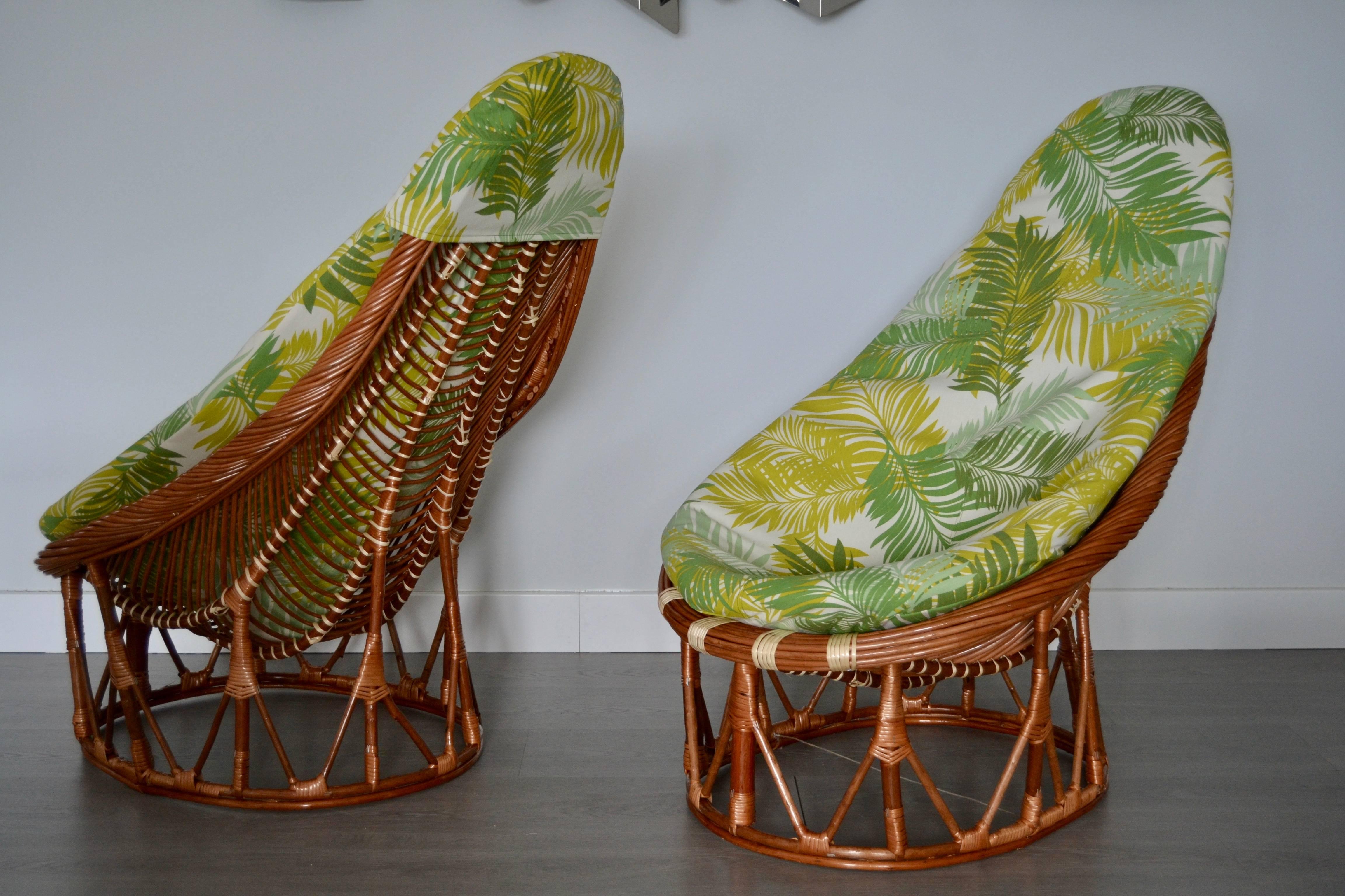 Mid-Century Modern 1980s Pair of Bambou and Rattan Armchairs