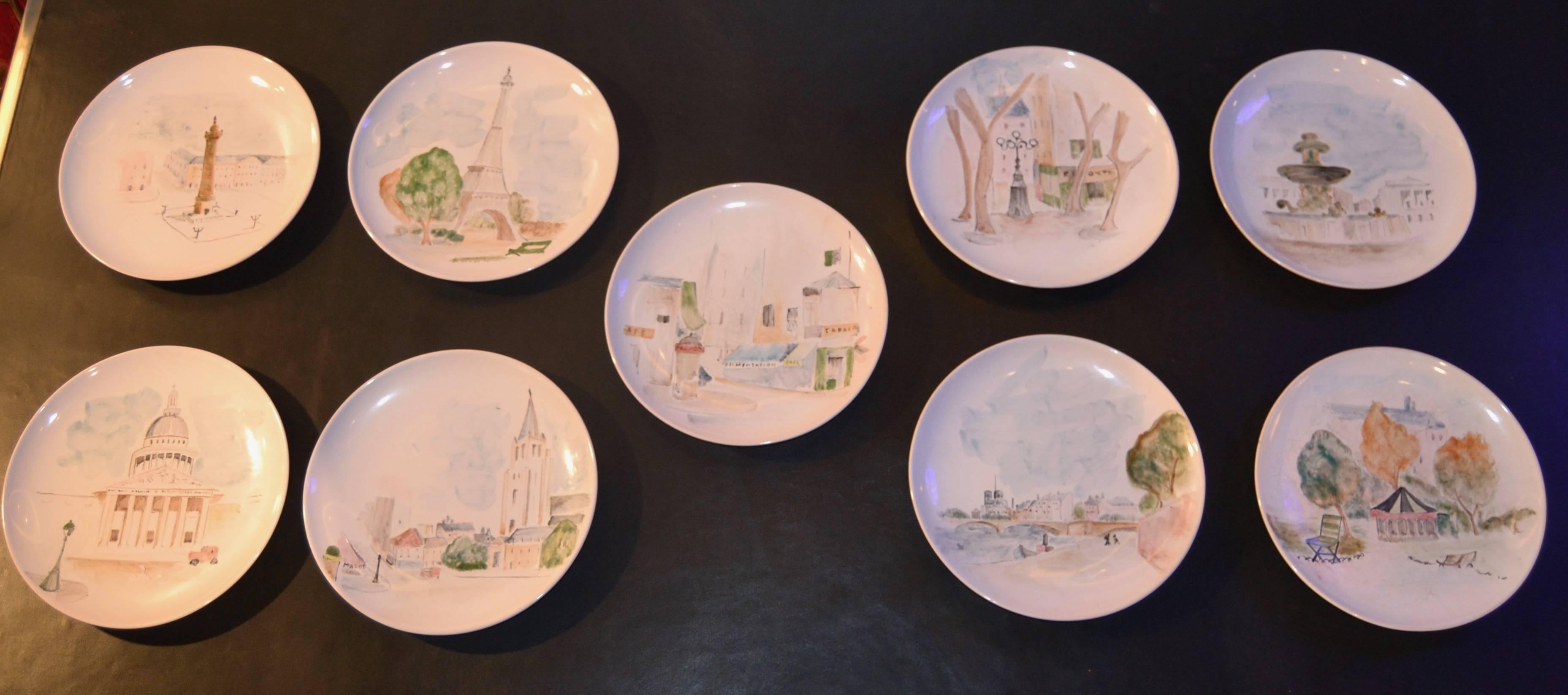 Set of Nine Paris View Plates In Good Condition In Saint-Ouen, FR