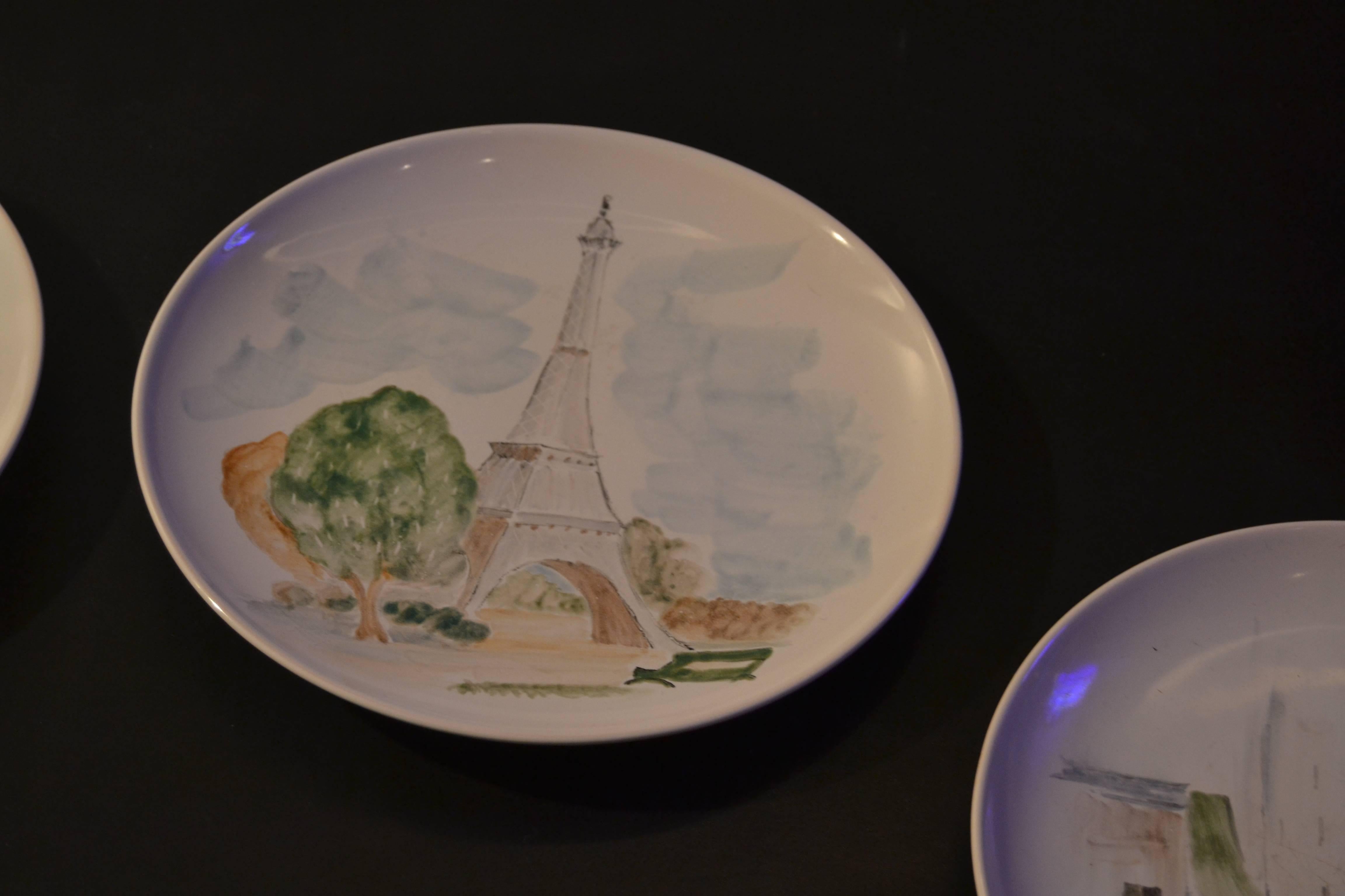 Mid-Century Modern Set of Nine Paris View Plates