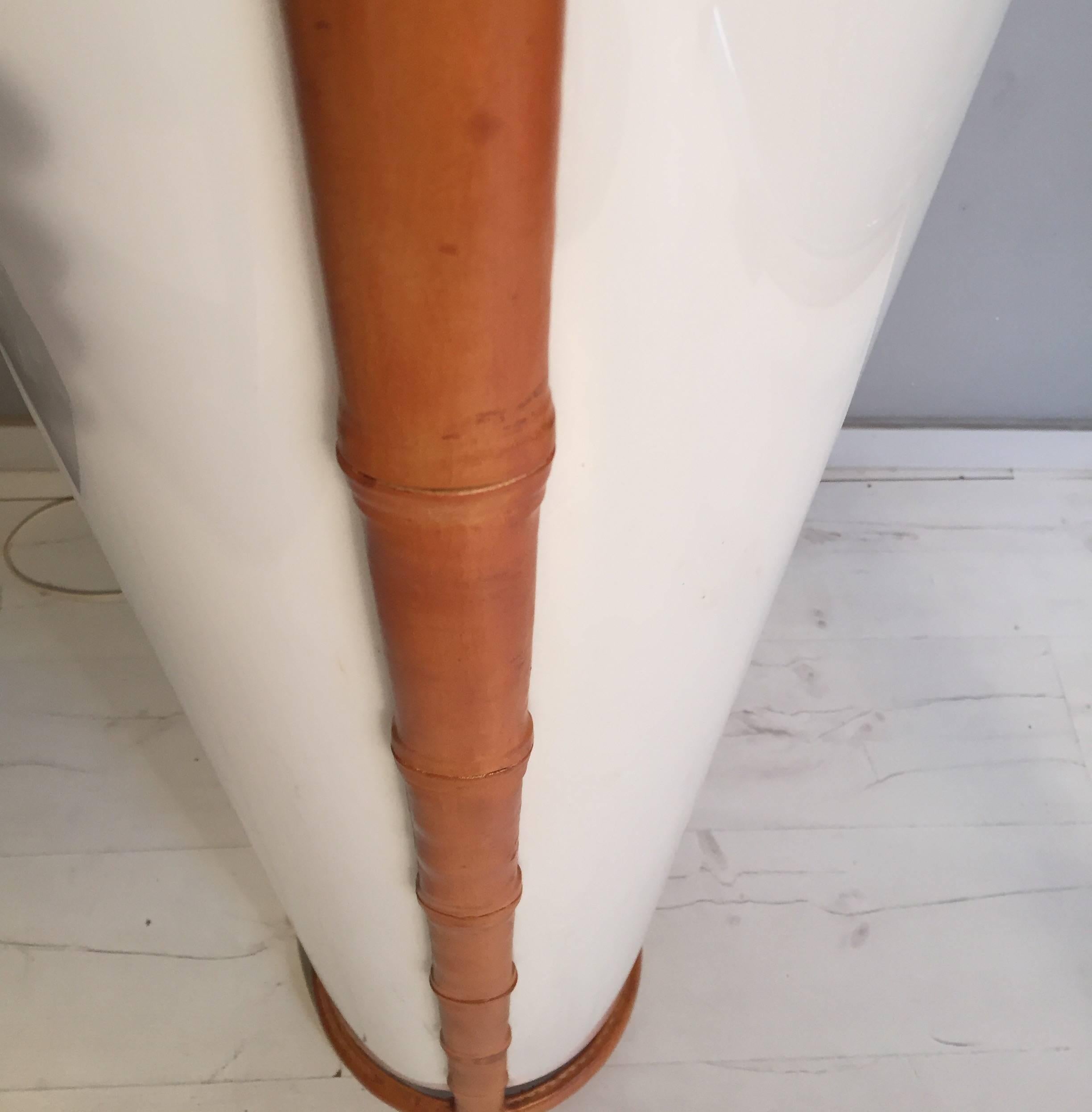 French Jacques Adnet Stitched Leather and Perpex Floor Lamp For Sale