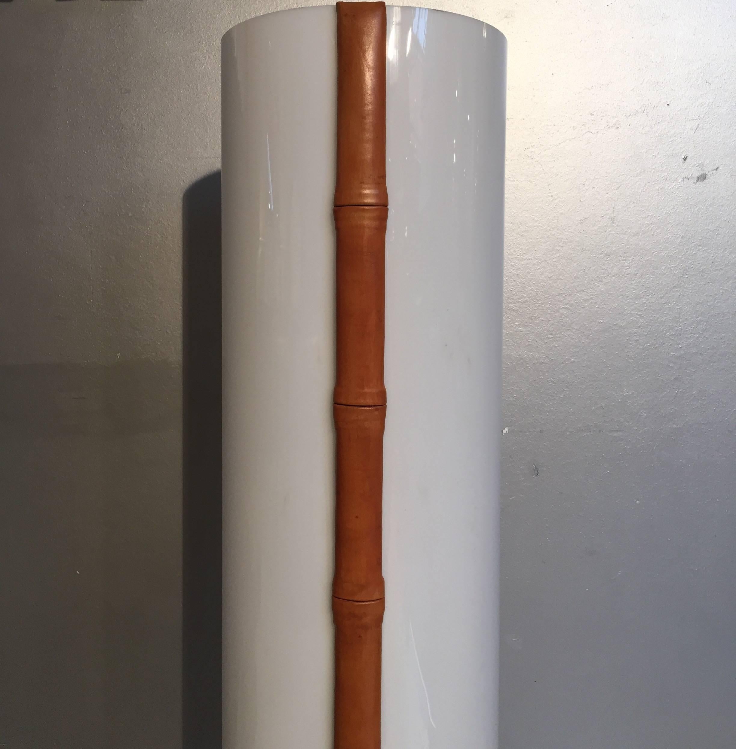 Jacques Adnet Stitched Leather and Perpex Floor Lamp For Sale 1