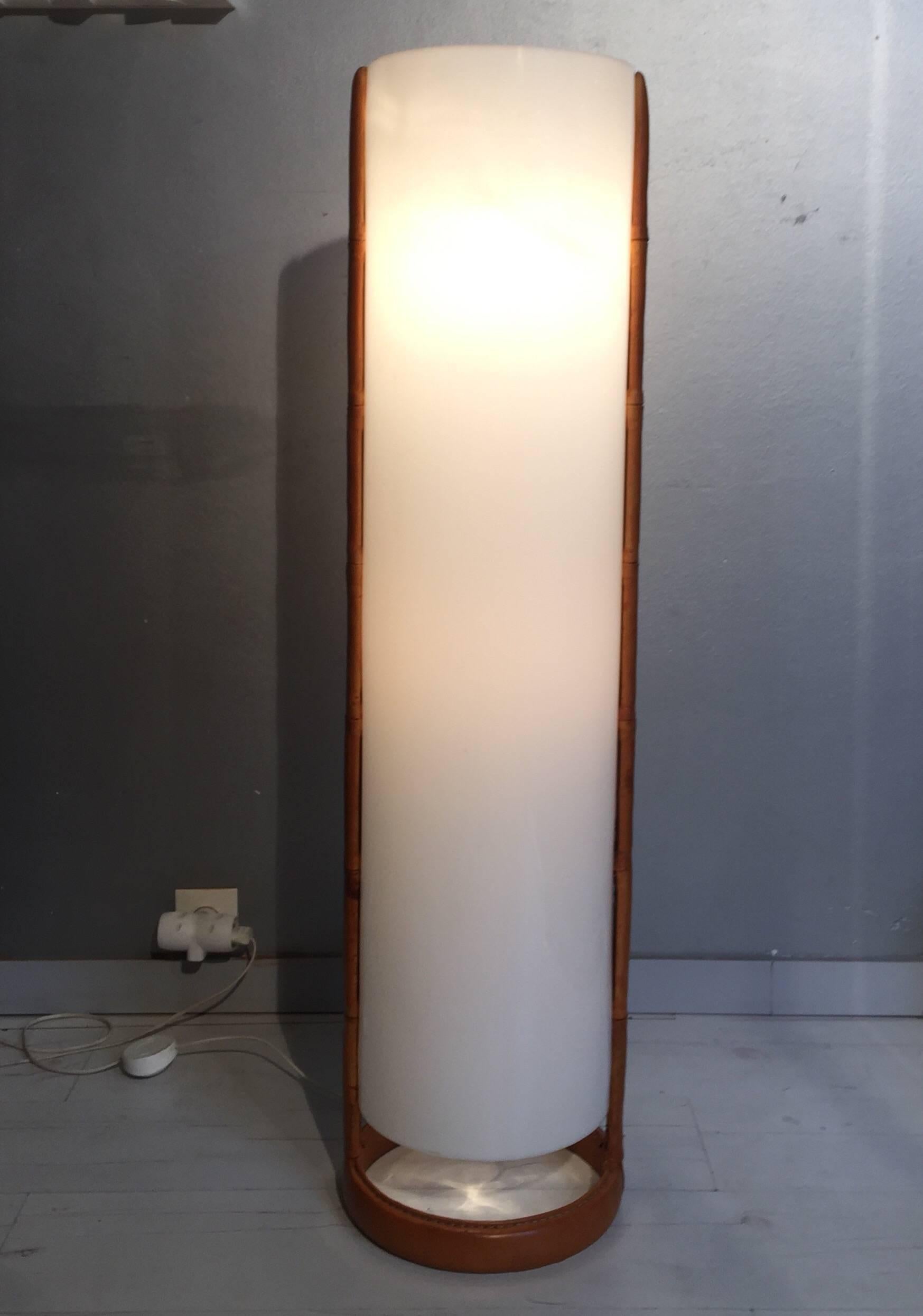 Jacques Adnet Stitched Leather and Perpex Floor Lamp For Sale 4