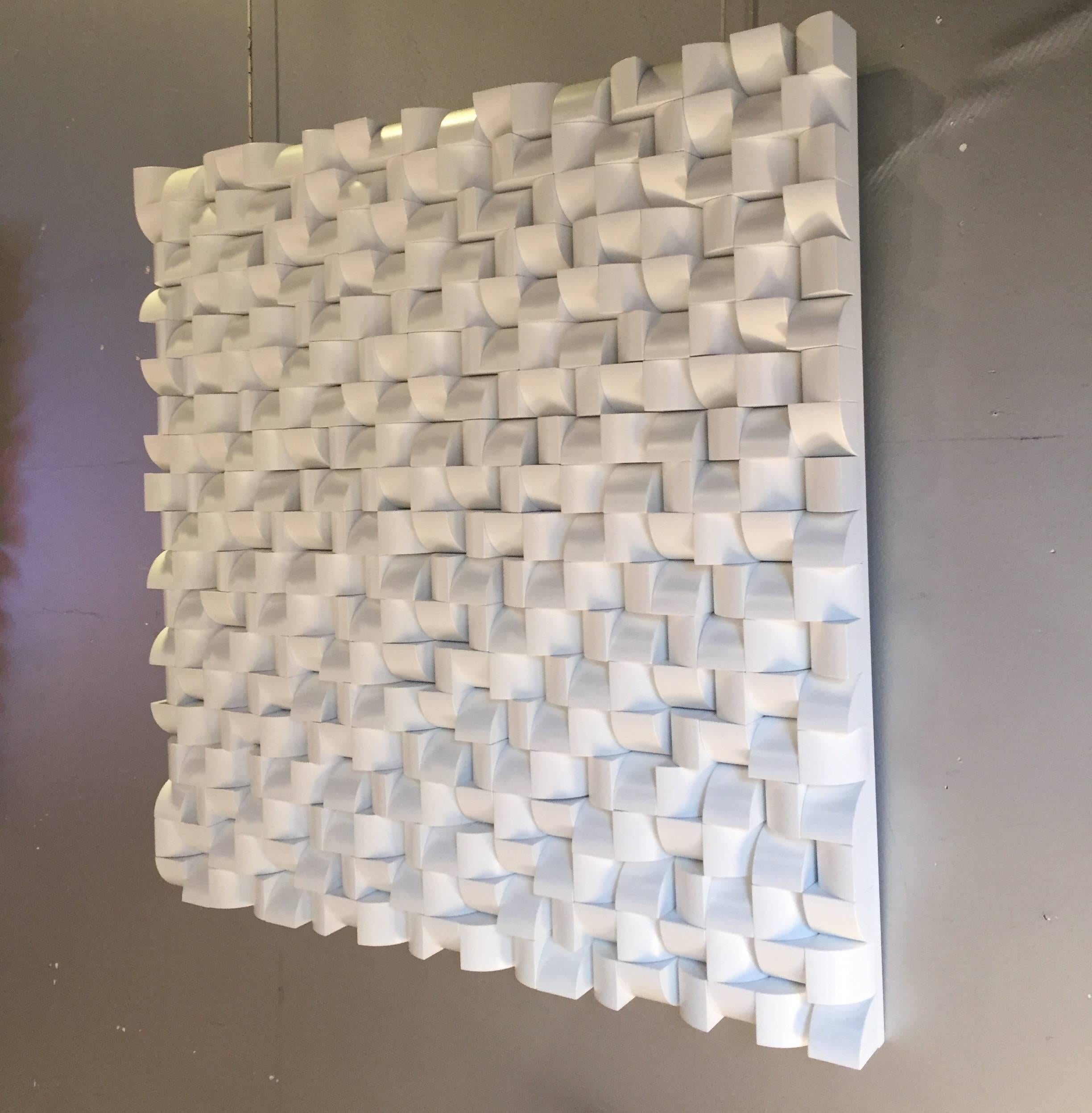 Large white lacquered wood abstract wall sculpture by Hempe.