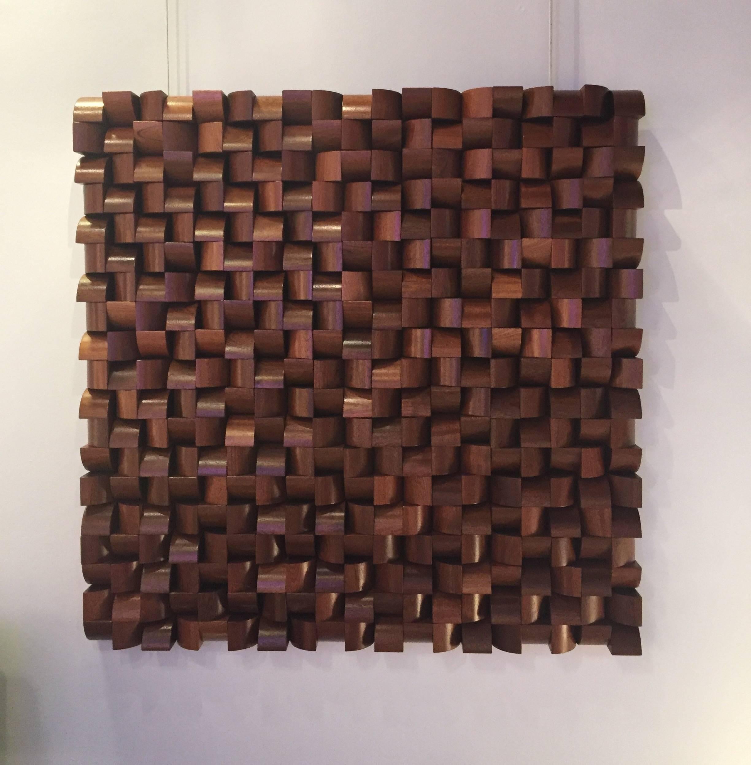 Large sapele wood abstract construction by the artist Hempe.