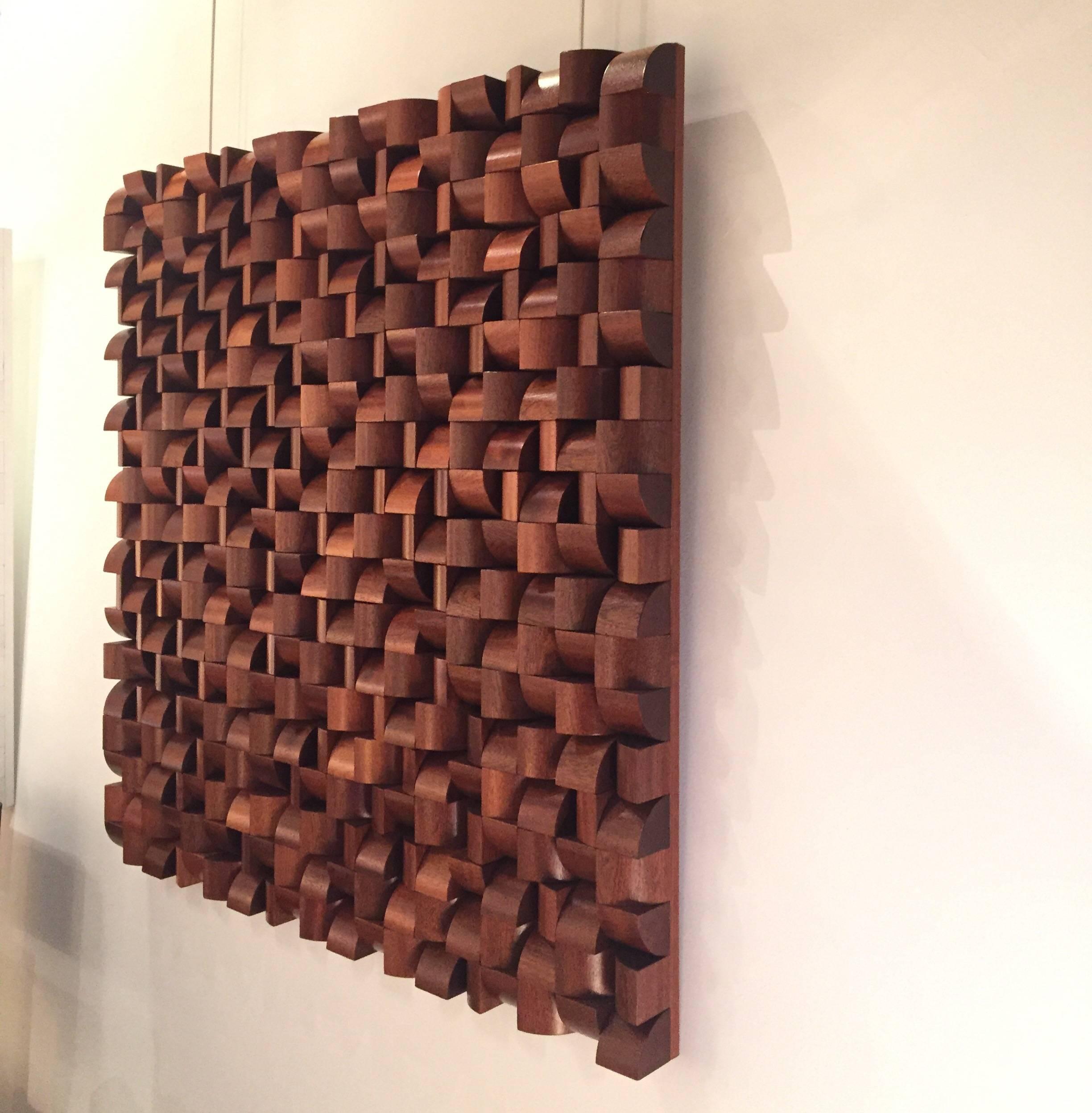 Mid-Century Modern Sapele Wood Abstract Wall Sculpture