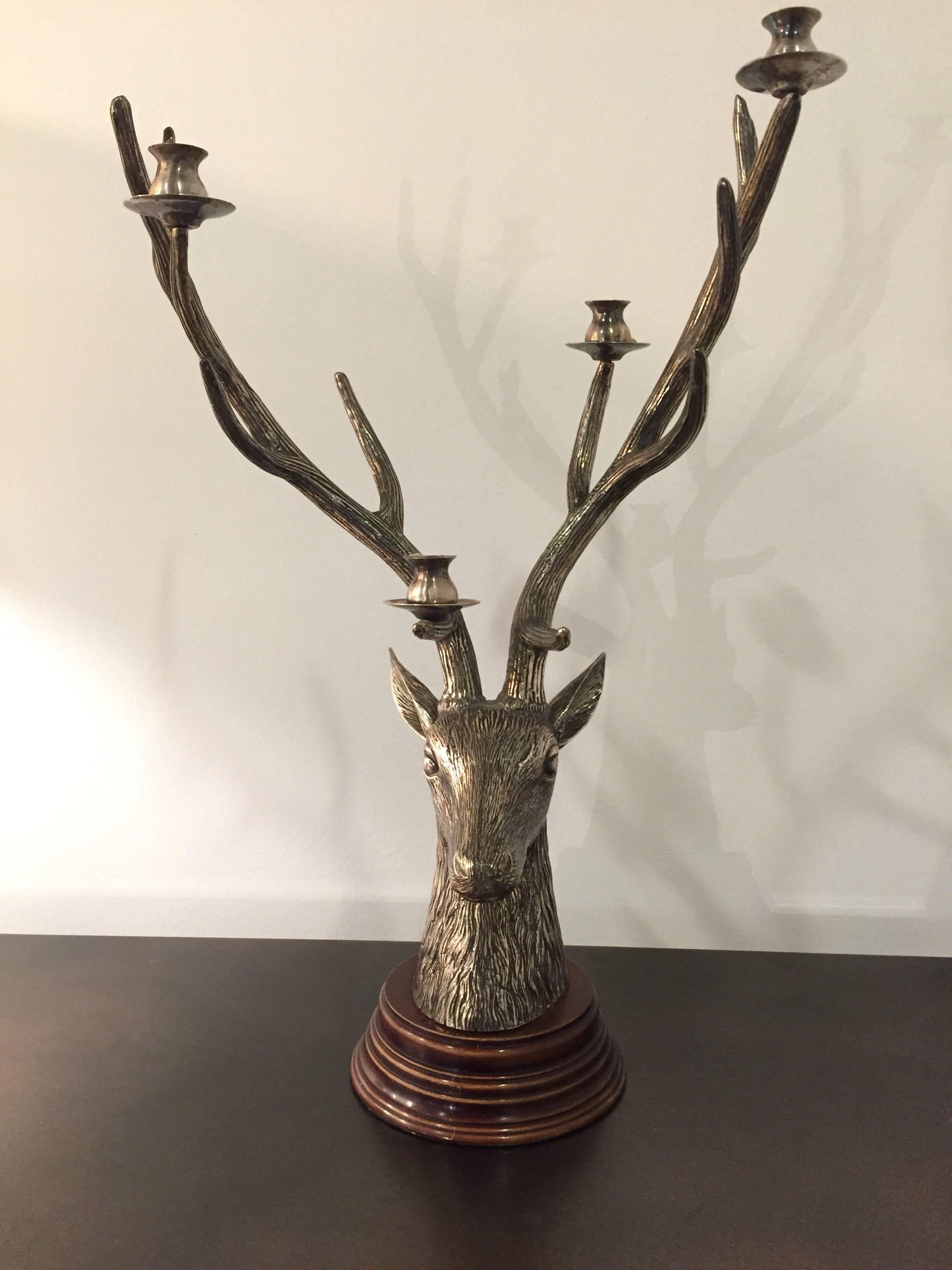 Bronze Deer Head Candleholder In Excellent Condition In Saint-Ouen, FR