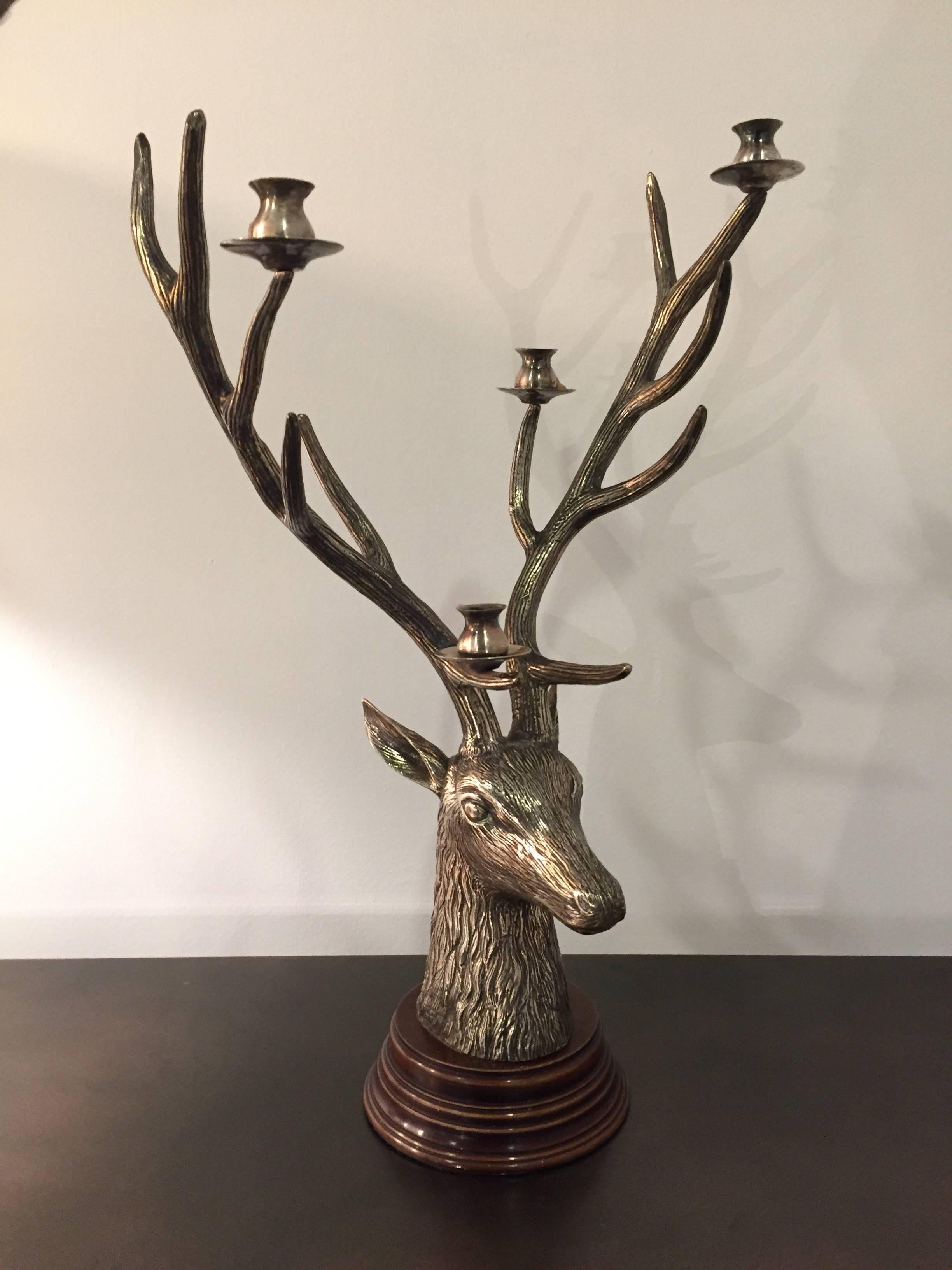 Late 20th Century Bronze Deer Head Candleholder