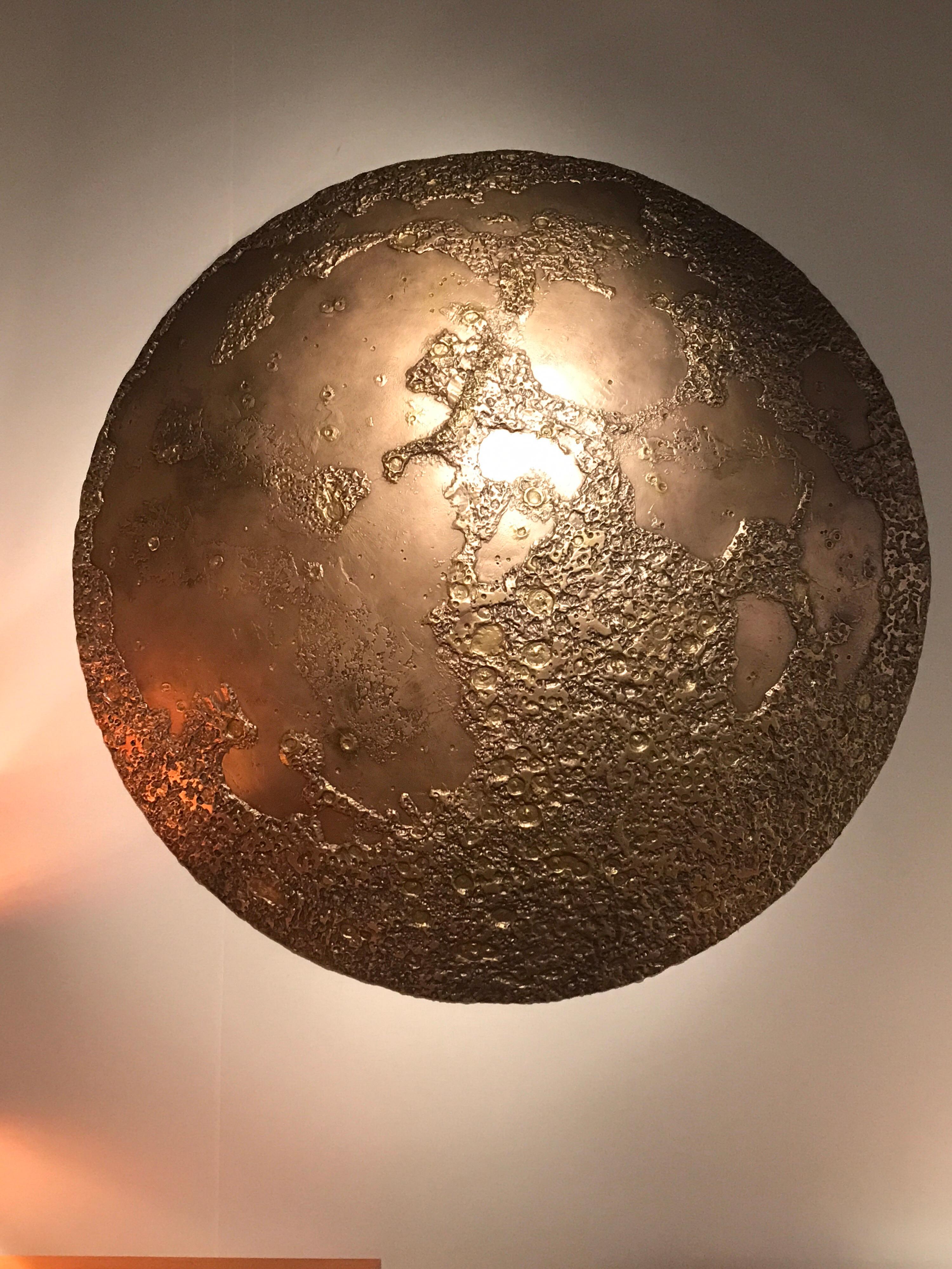 Contemporary Large Bronze Moon Wall Mounted Sculpture For Sale