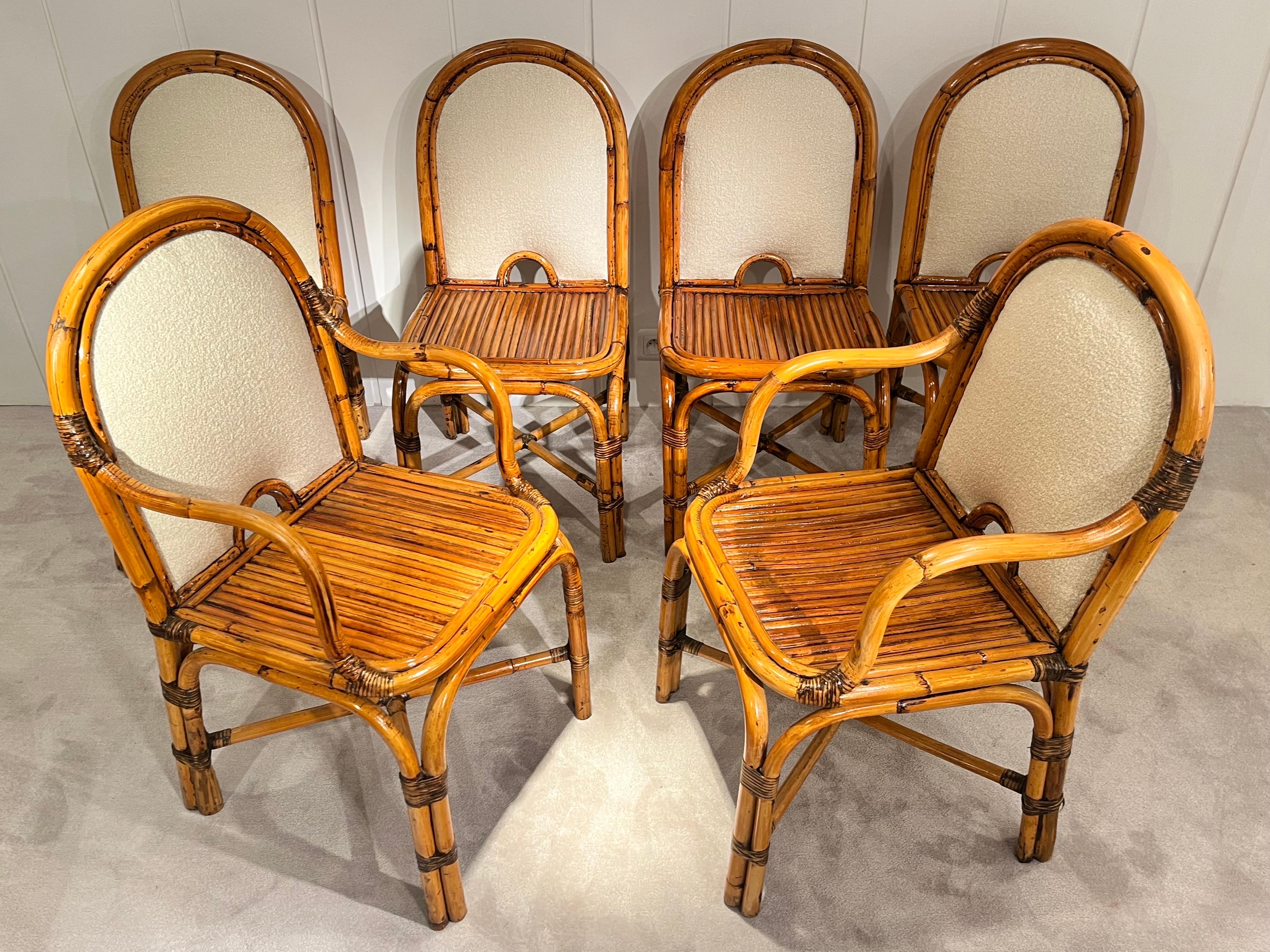 Italian Set of 6  Rattan Chairs By Gabriella Crespi