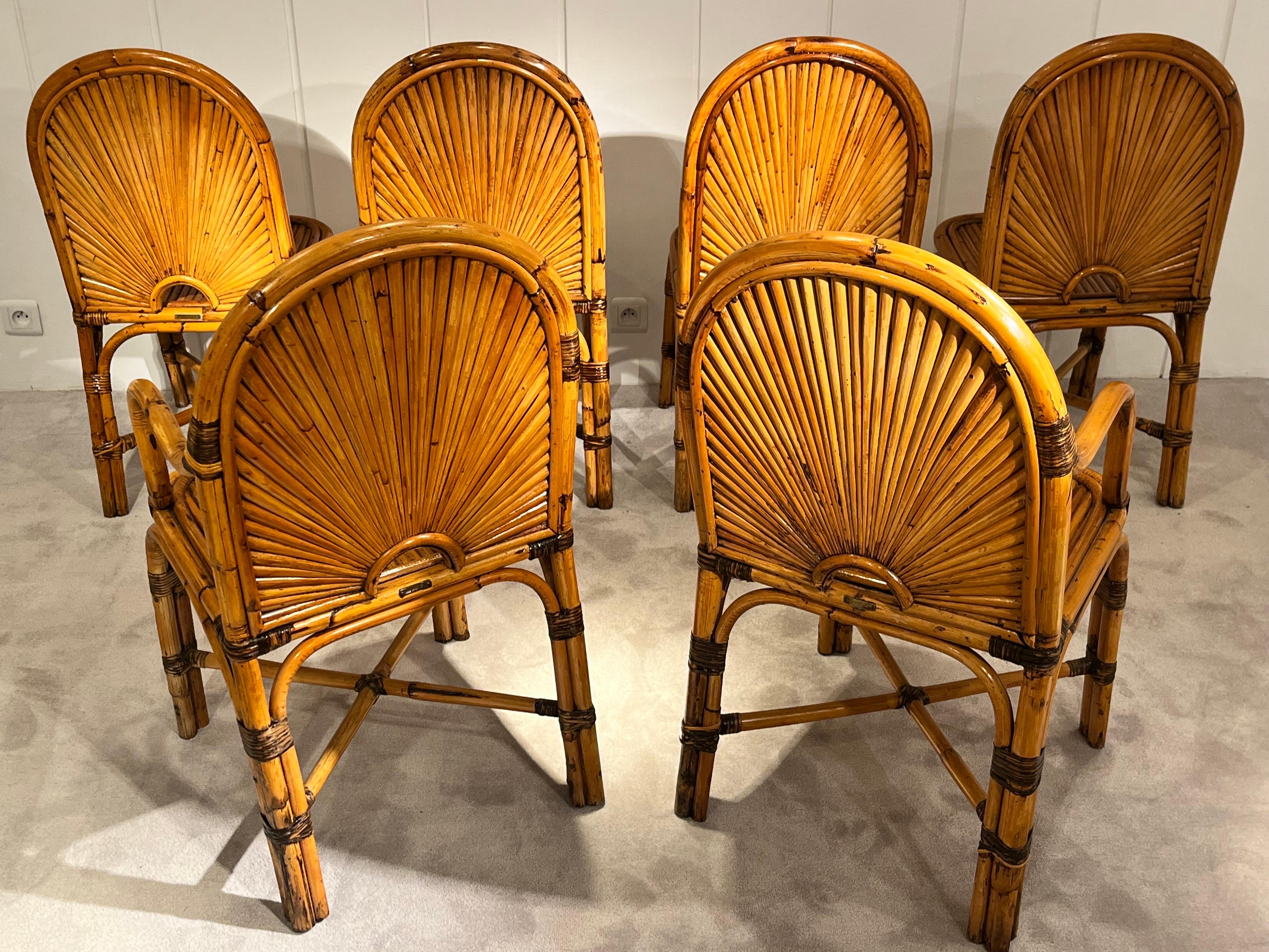 Set of 6  Rattan Chairs By Gabriella Crespi 1