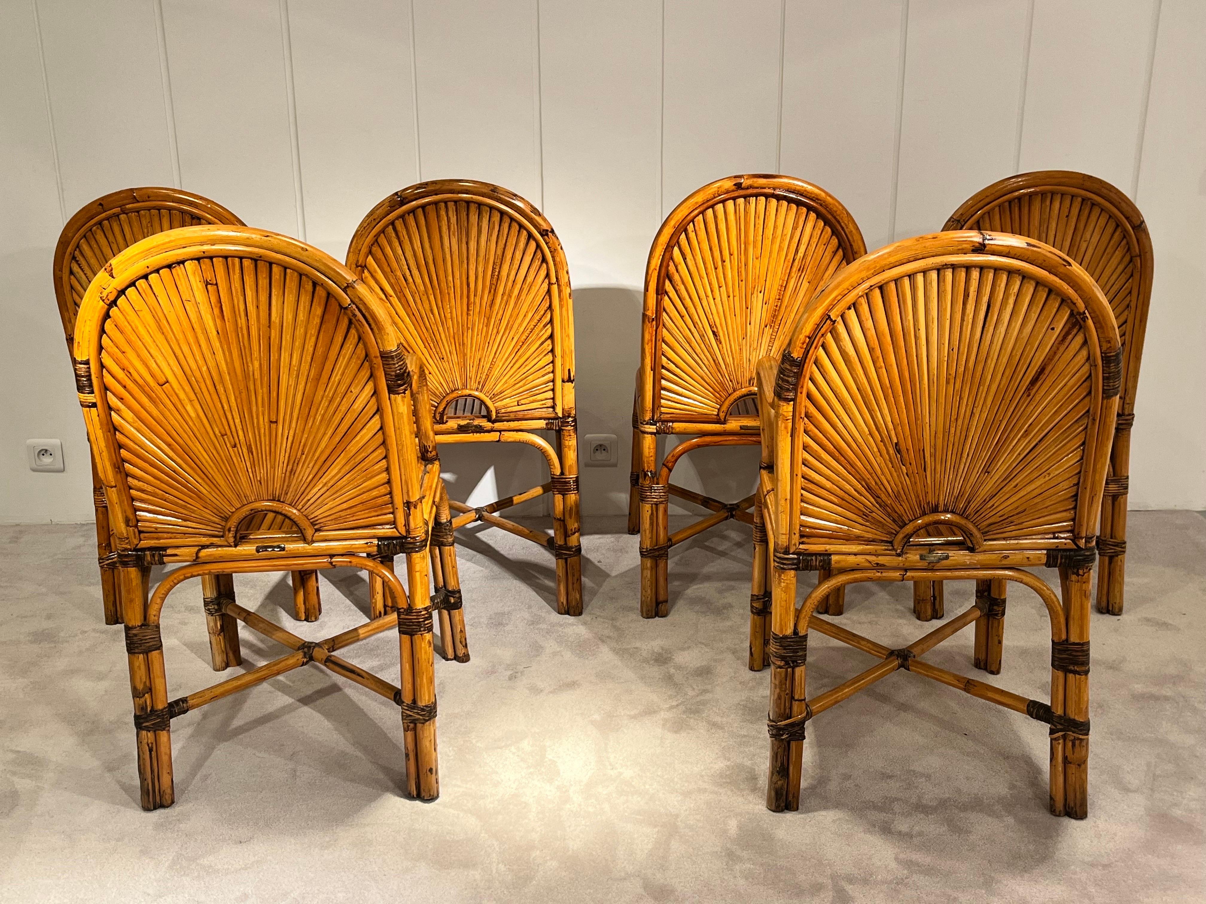 Set of 6  Rattan Chairs By Gabriella Crespi For Sale 3