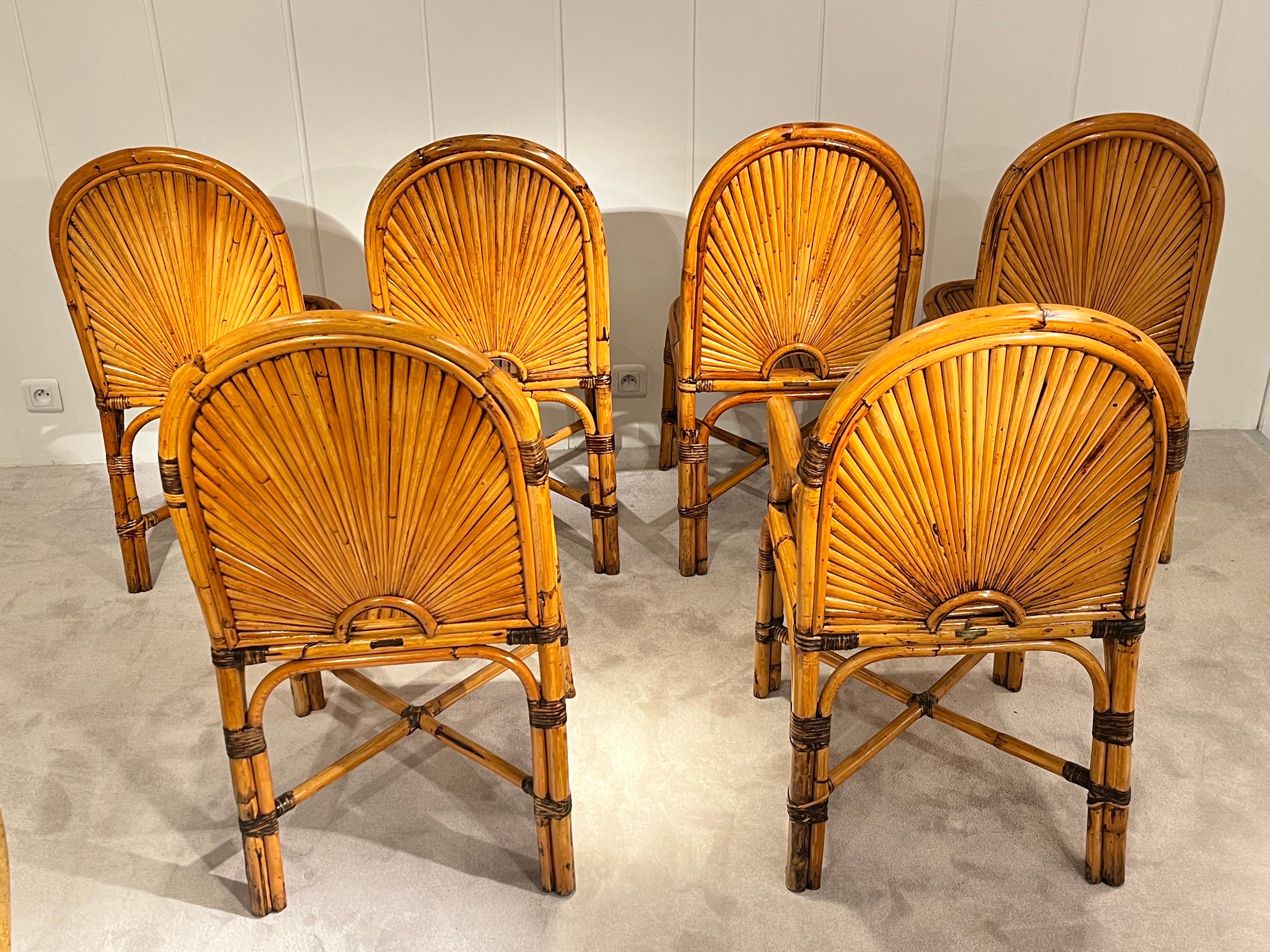 Set of 6  Rattan Chairs By Gabriella Crespi For Sale 4