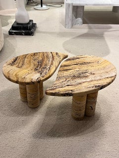 Pair of Travertine Drop Side Tables by Jean Frederic Bourdier