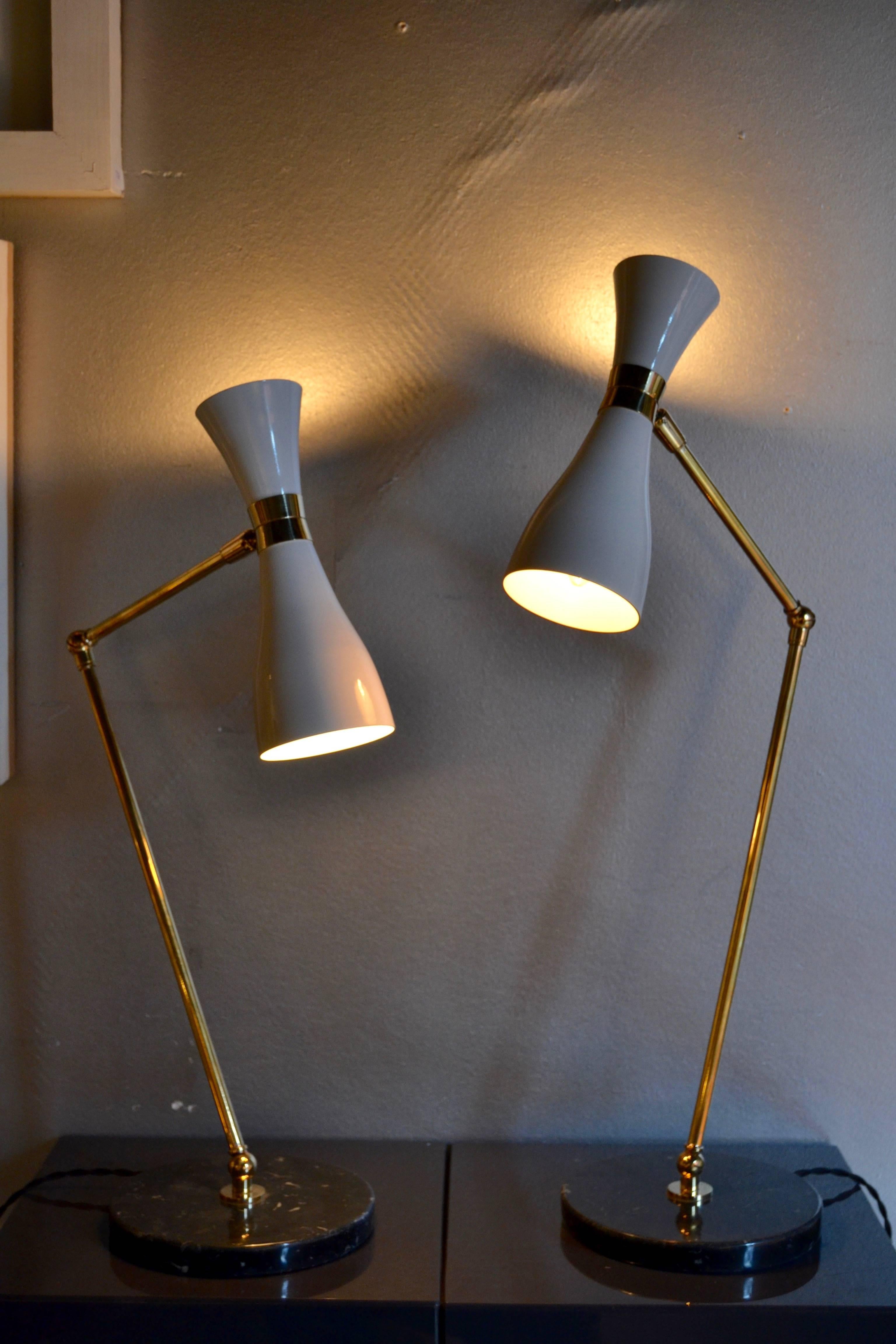 Mid-Century Modern Pair of Italian White Table Lamps