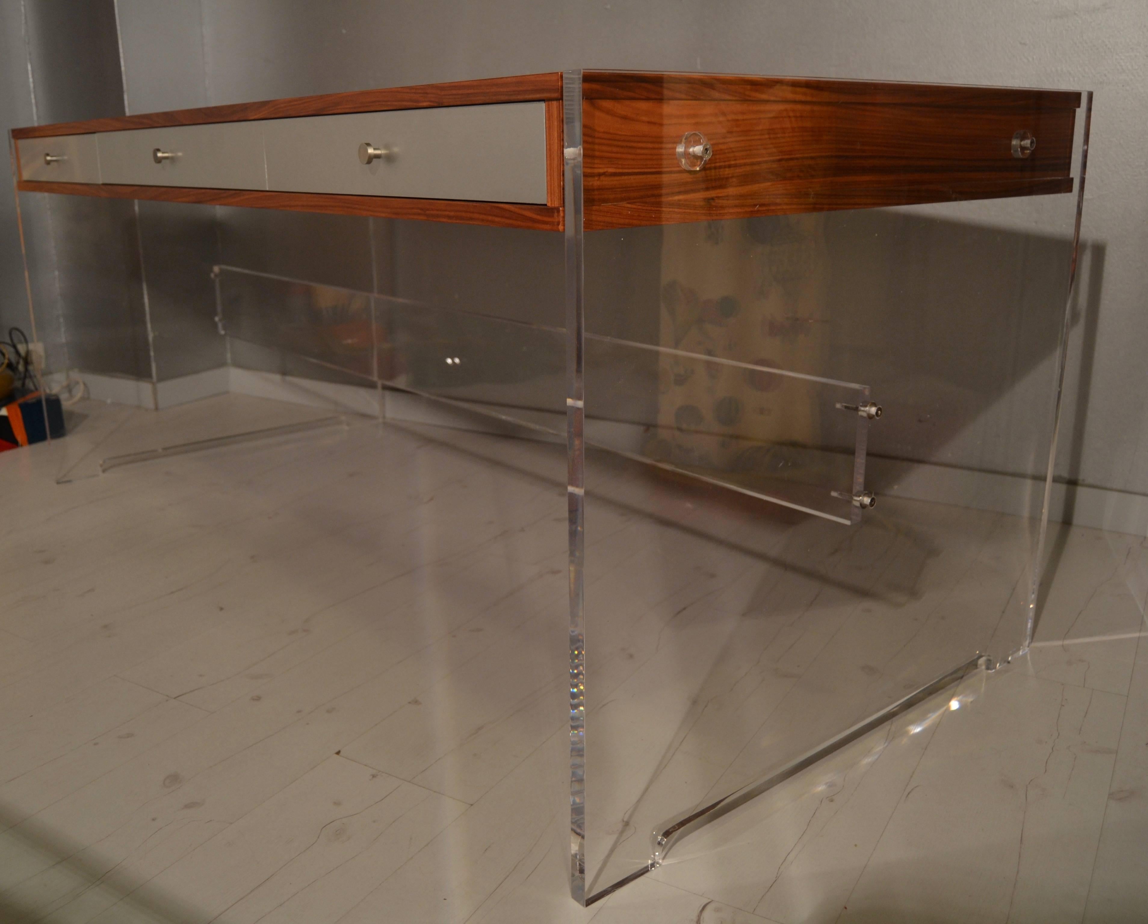 Mid-Century Modern Poul Norreklit Desk in Mahogany and Lucite