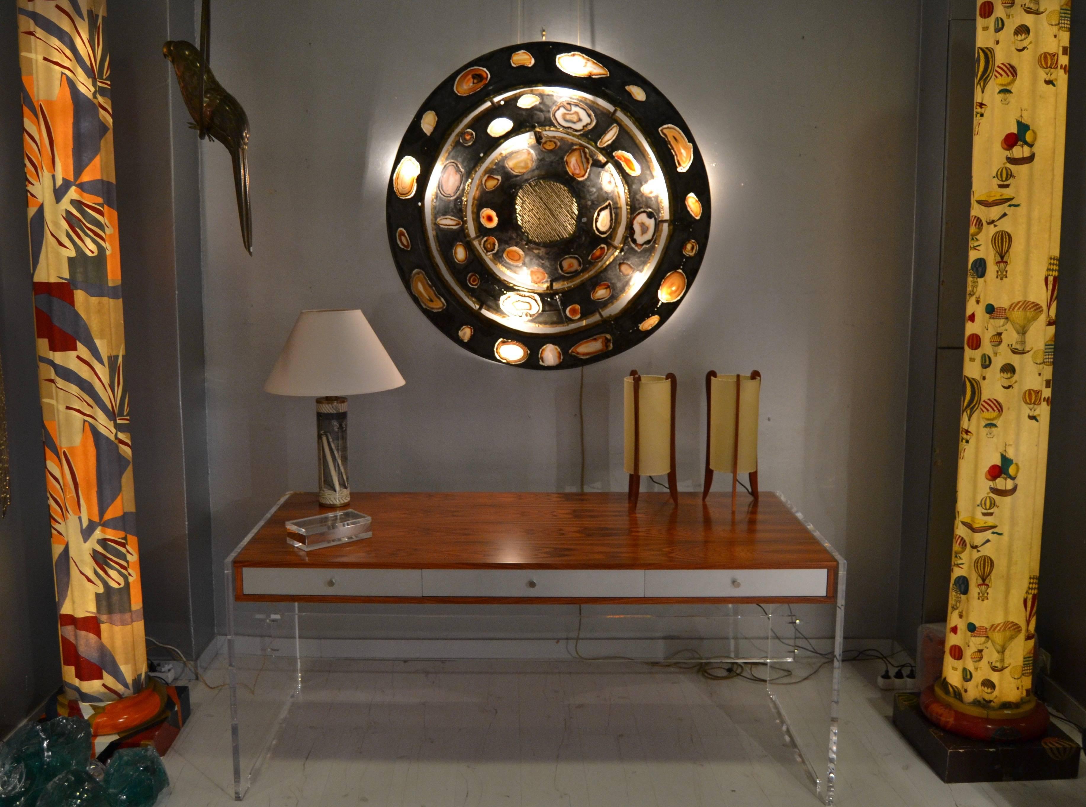 Late 20th Century Poul Norreklit Desk in Mahogany and Lucite