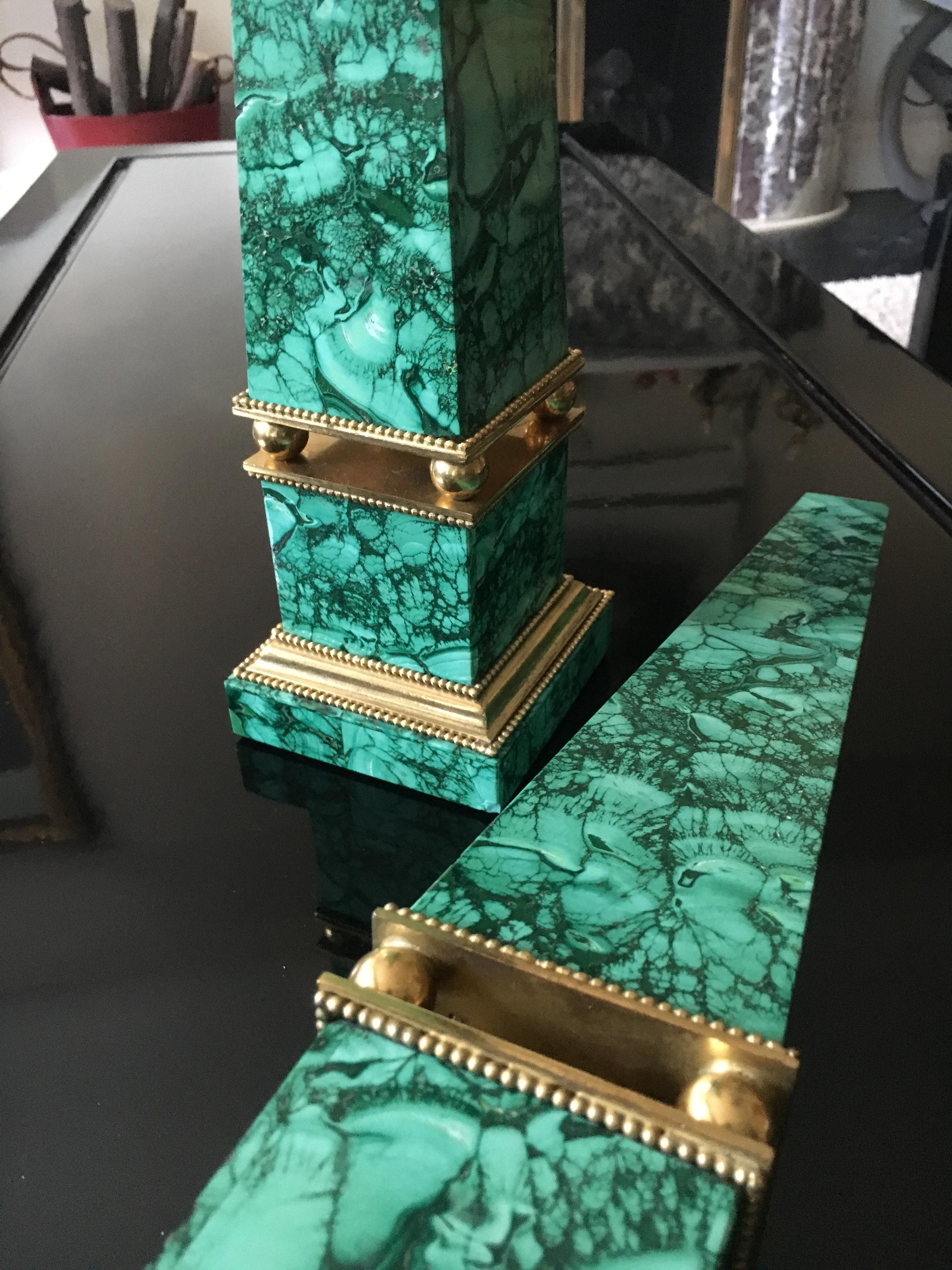 Russian Malachite Obelisks and Gilt Bronze, 19th Century For Sale 4