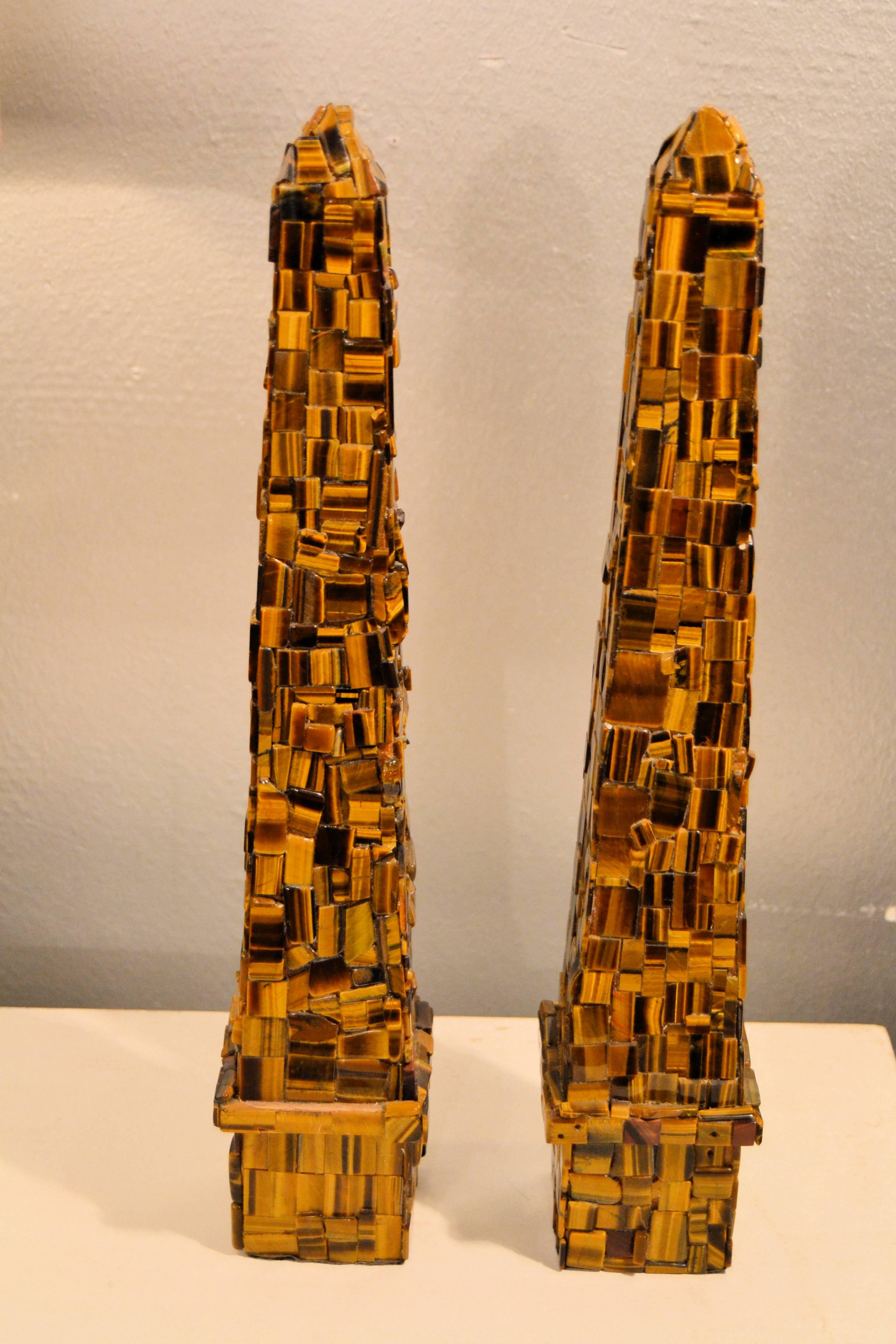 Belgian Pair of Tigers Eye Obelisks by Ado Chale