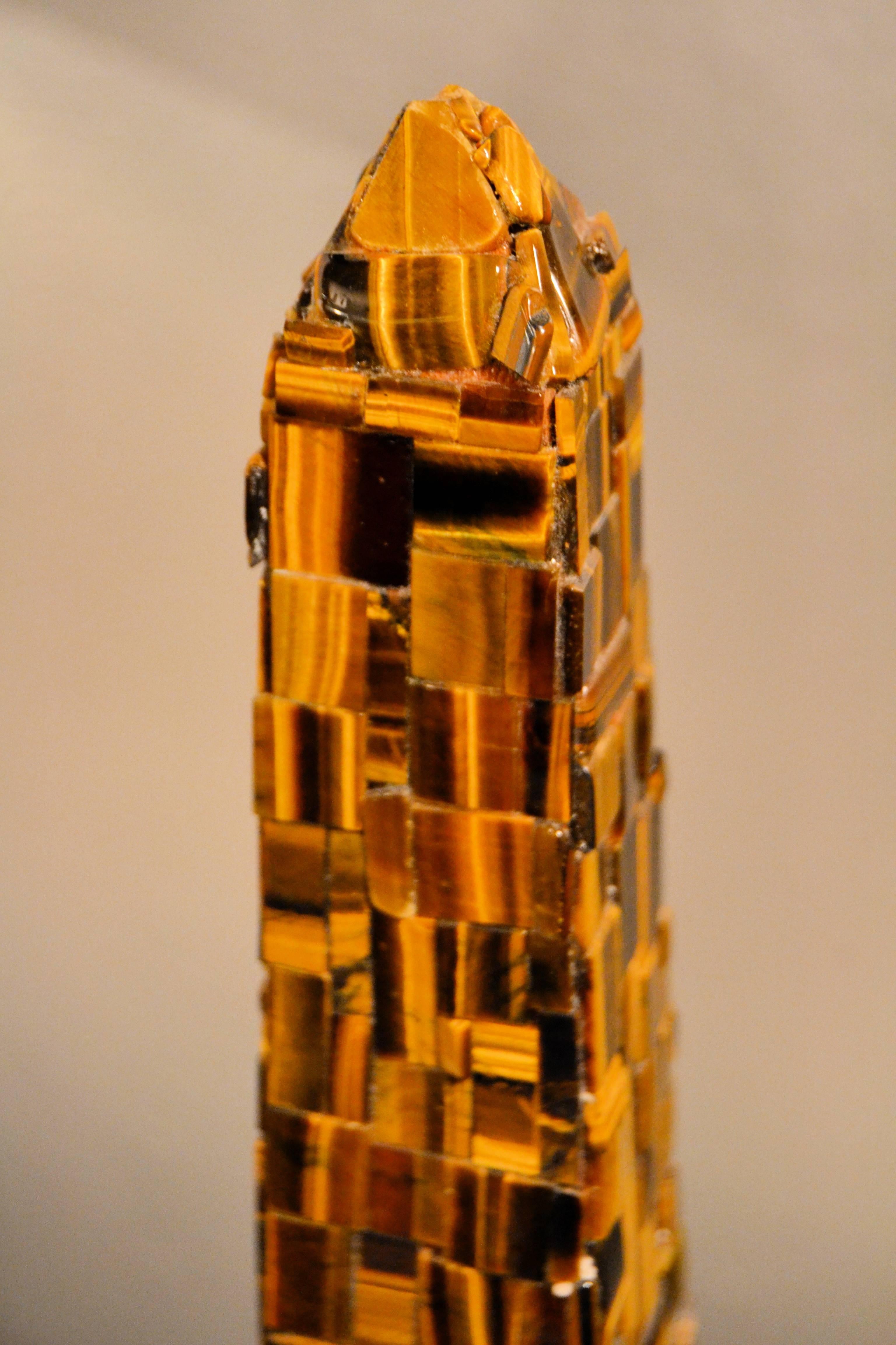 Mid-Century Modern Pair of Tigers Eye Obelisks by Ado Chale