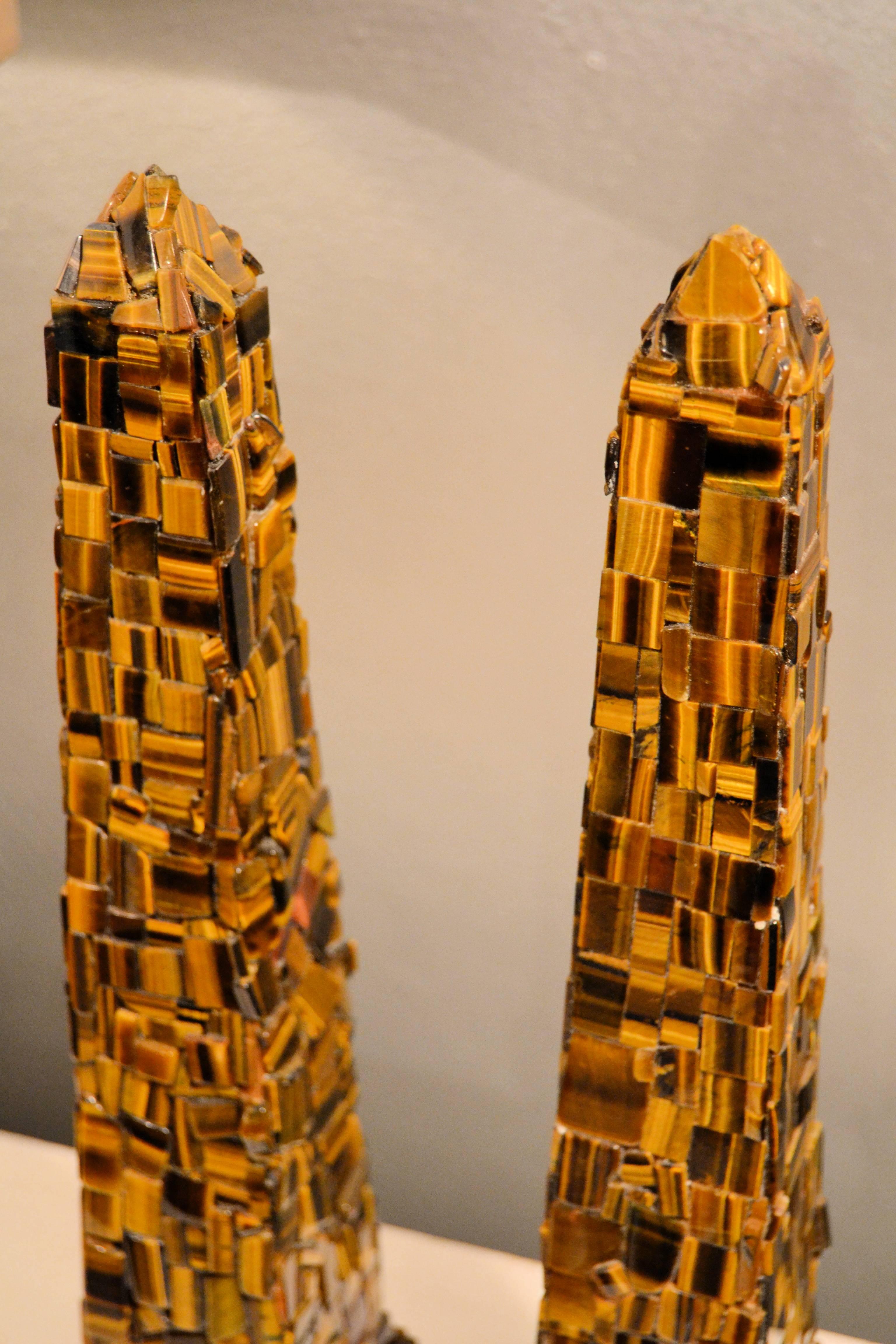 Pair of Tigers Eye Obelisks by Ado Chale 1