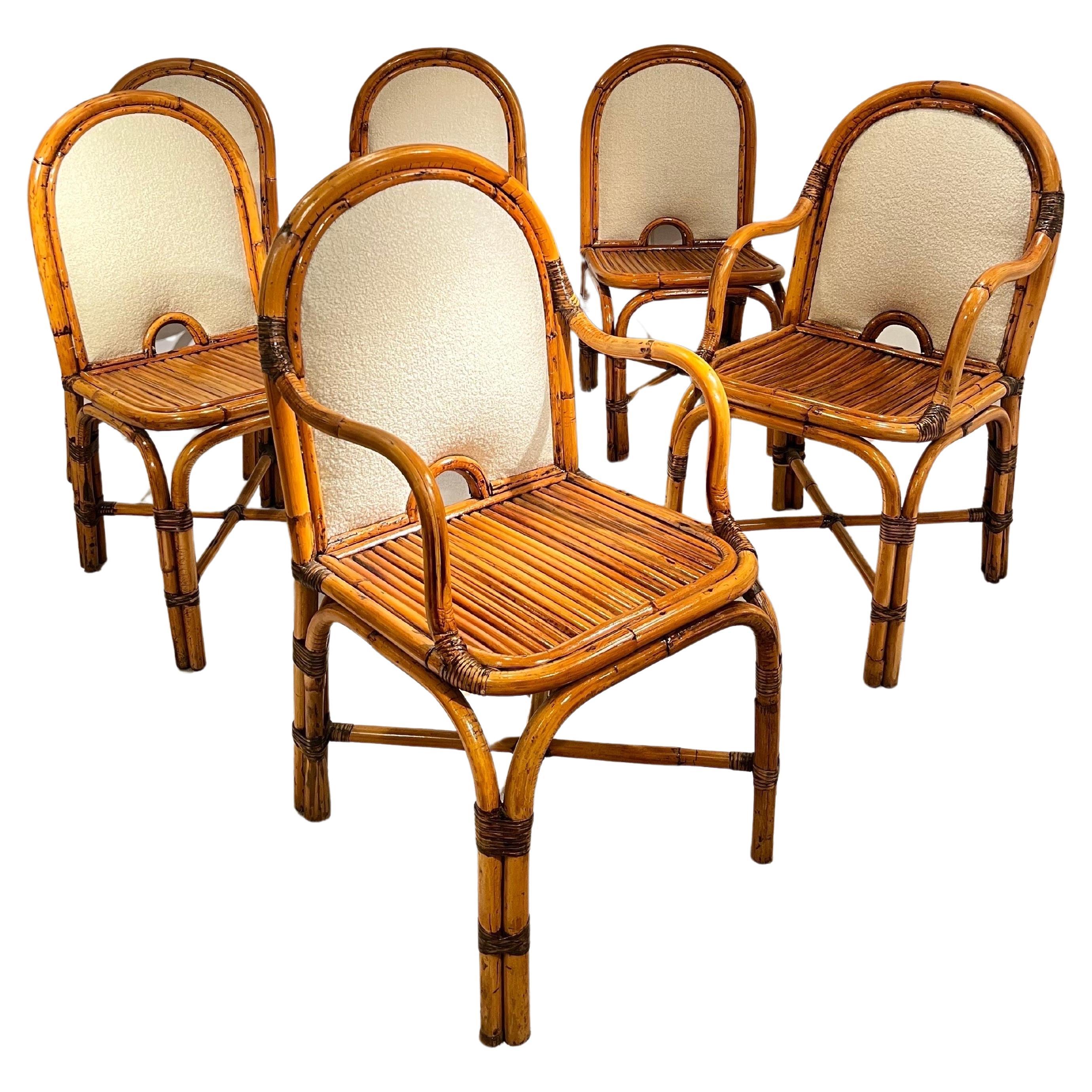 Set of 6  Rattan Chairs By Gabriella Crespi For Sale
