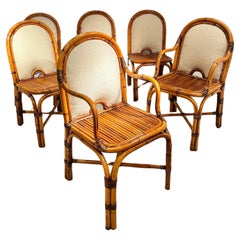 Vintage Set of 6  Rattan Chairs By Gabriella Crespi