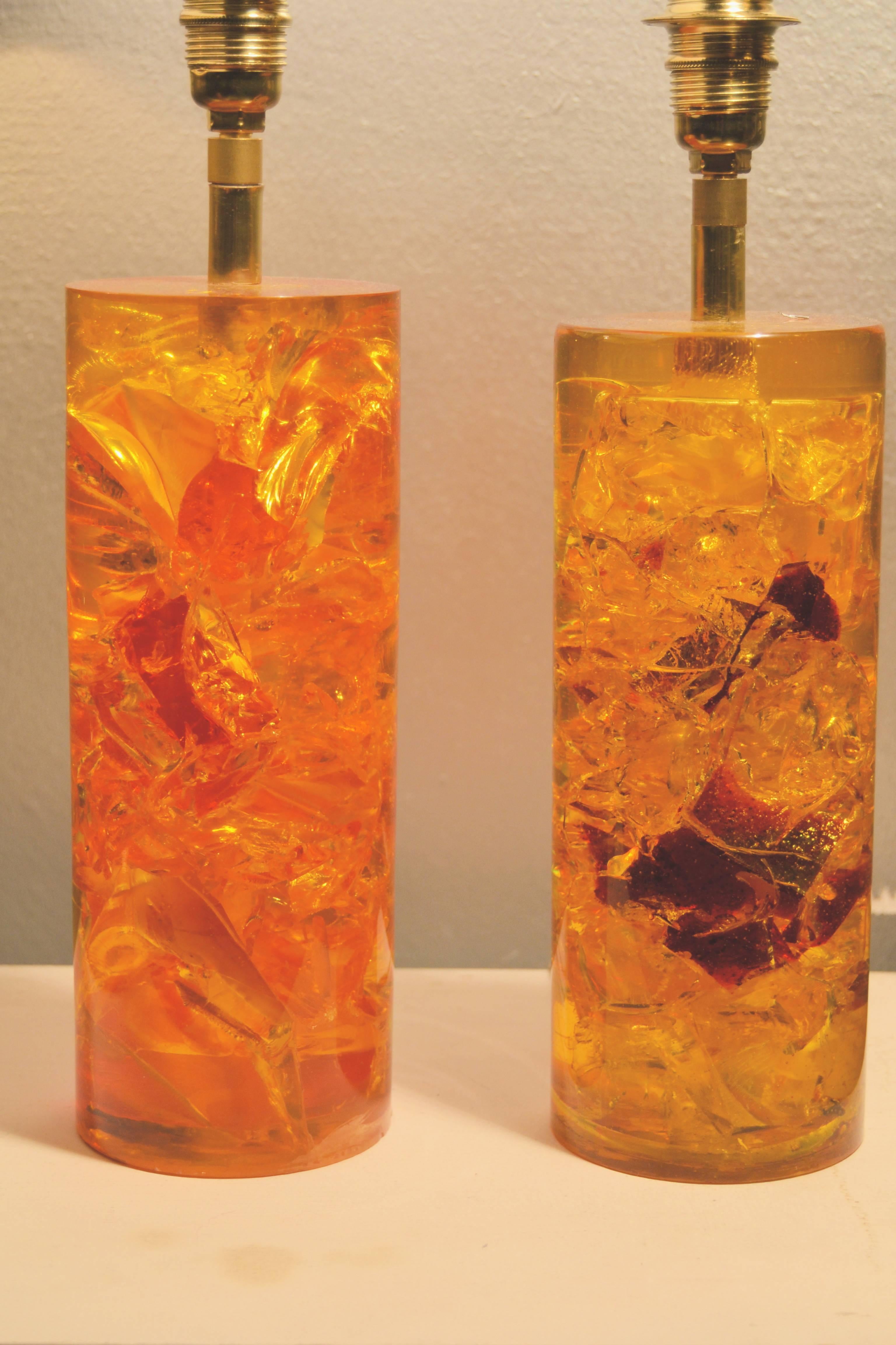 French Two 1970s Fractal Resin Lamps