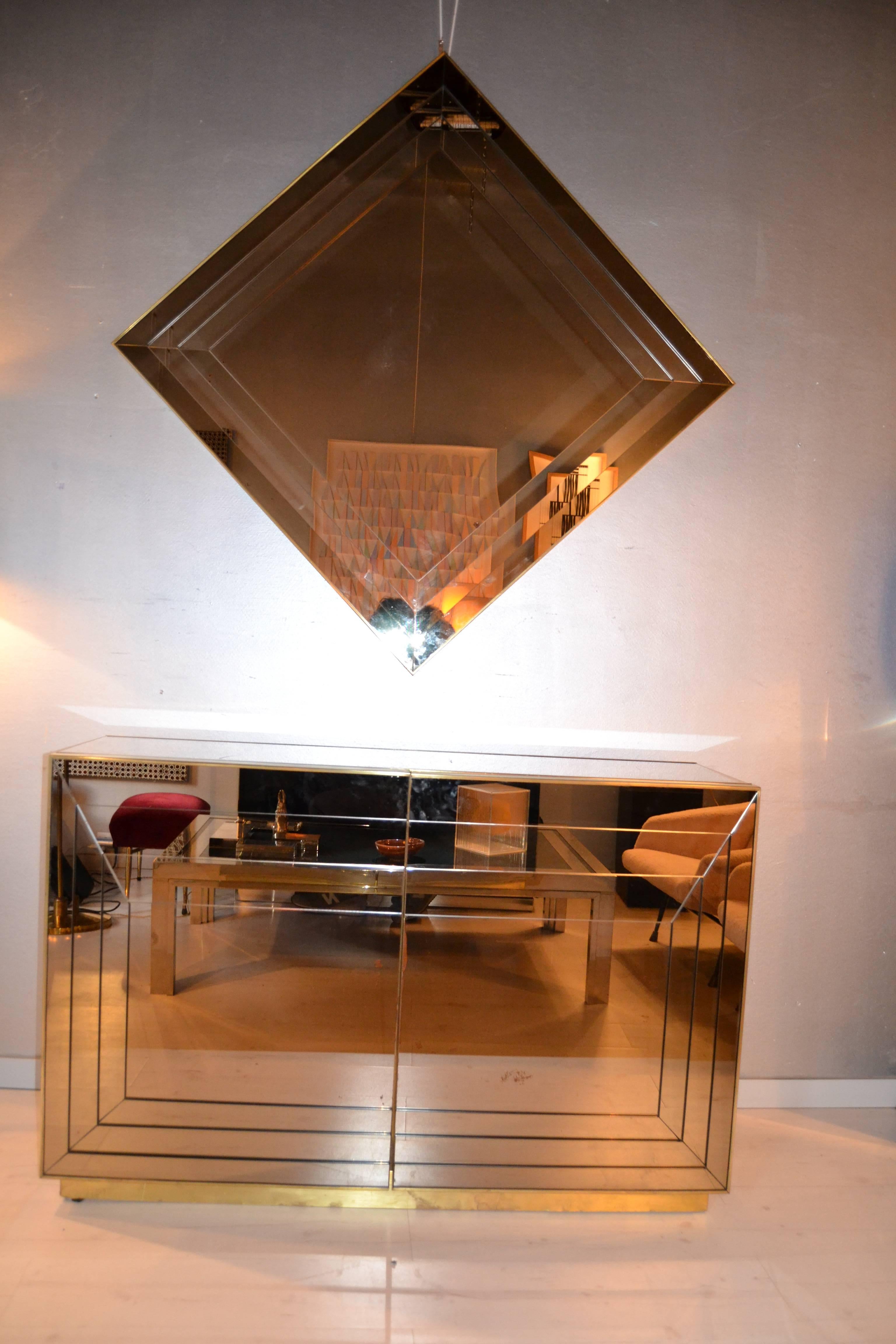 1970s Mirrored and Brass Cabinet 3