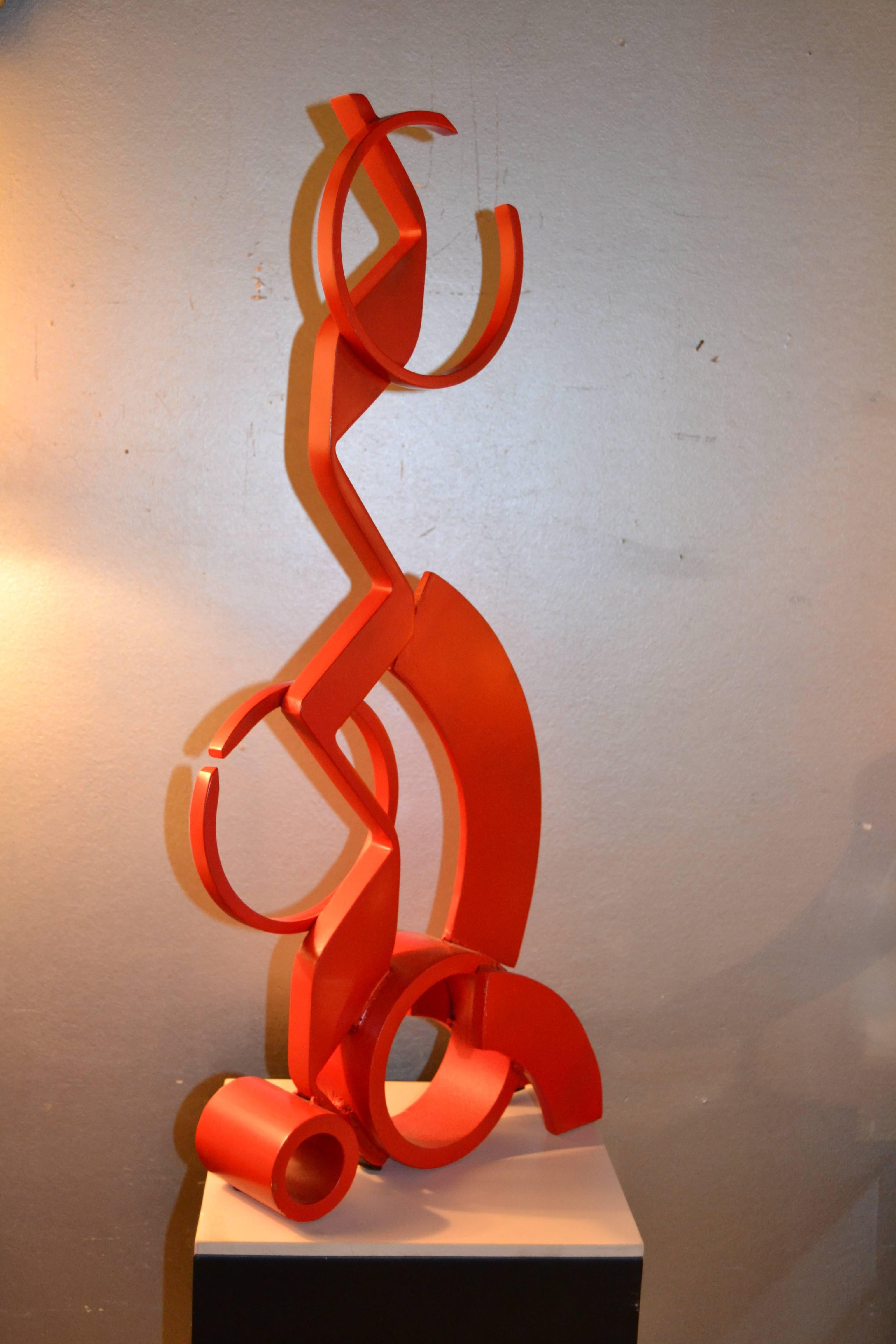 Contemporary red painted massive steel by the Italian artist Giancarlo Caporicci. Signed on the base.