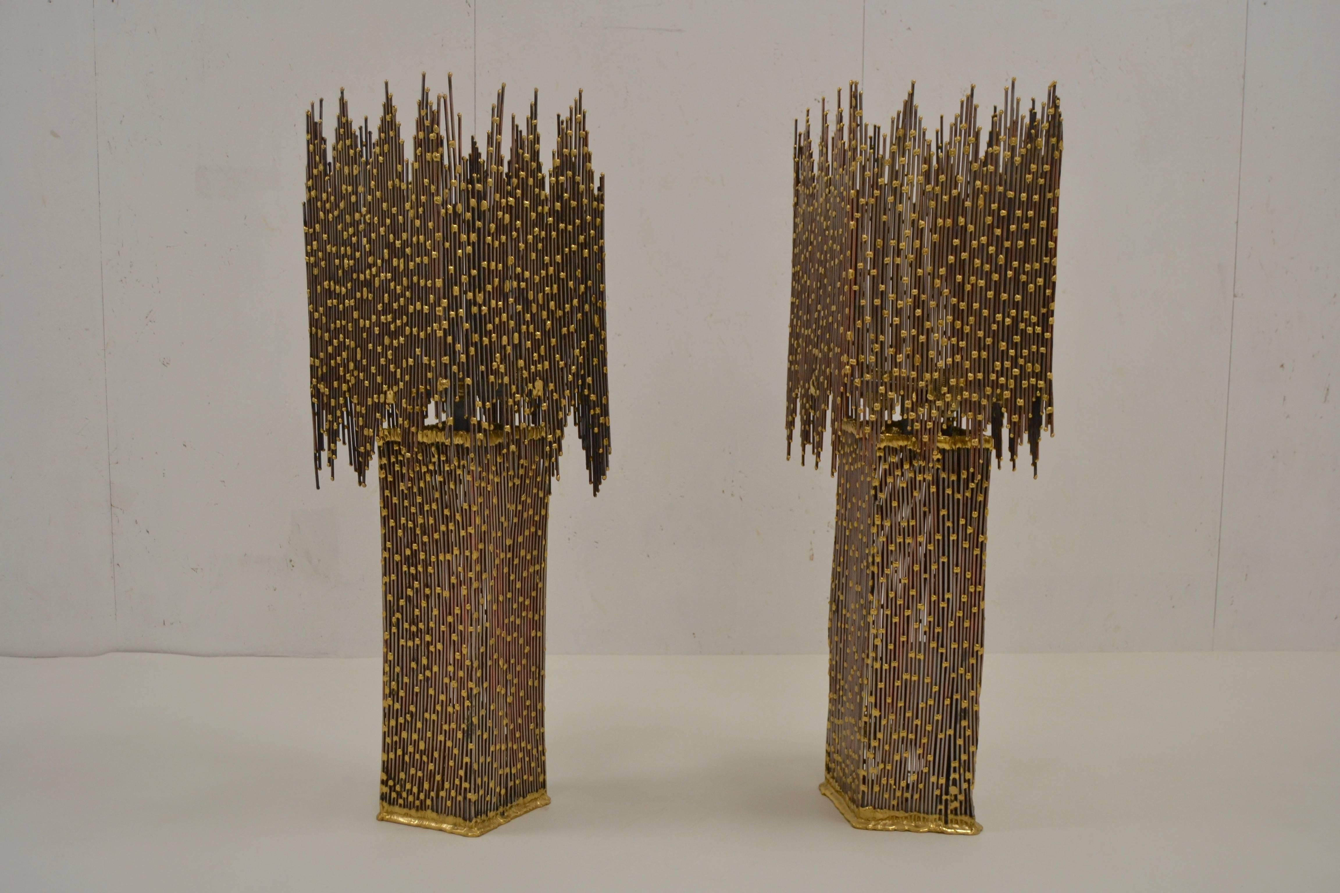 Large Pair of Brass Lamps by Henry Fernandez 4