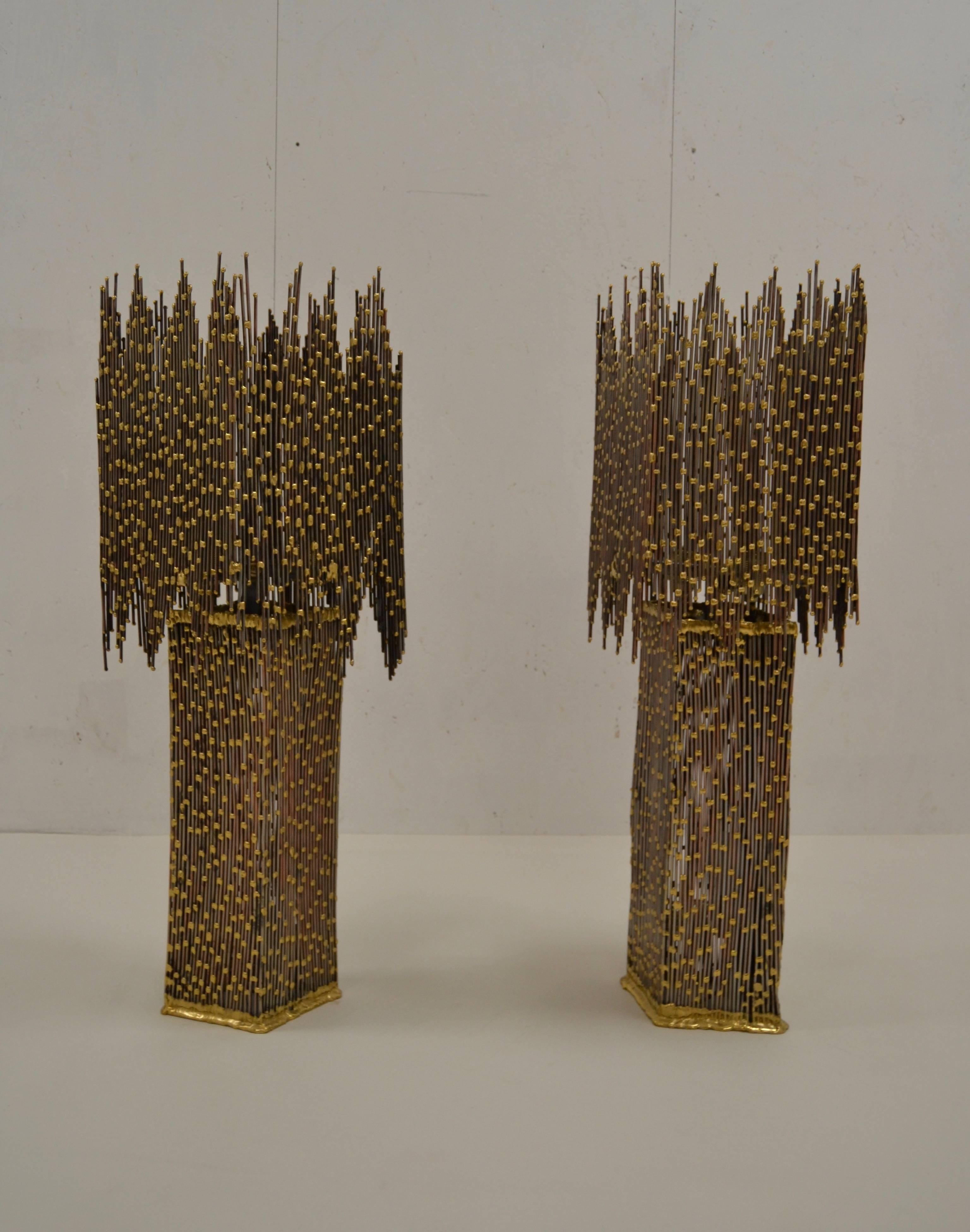 Late 20th Century Large Pair of Brass Lamps by Henry Fernandez