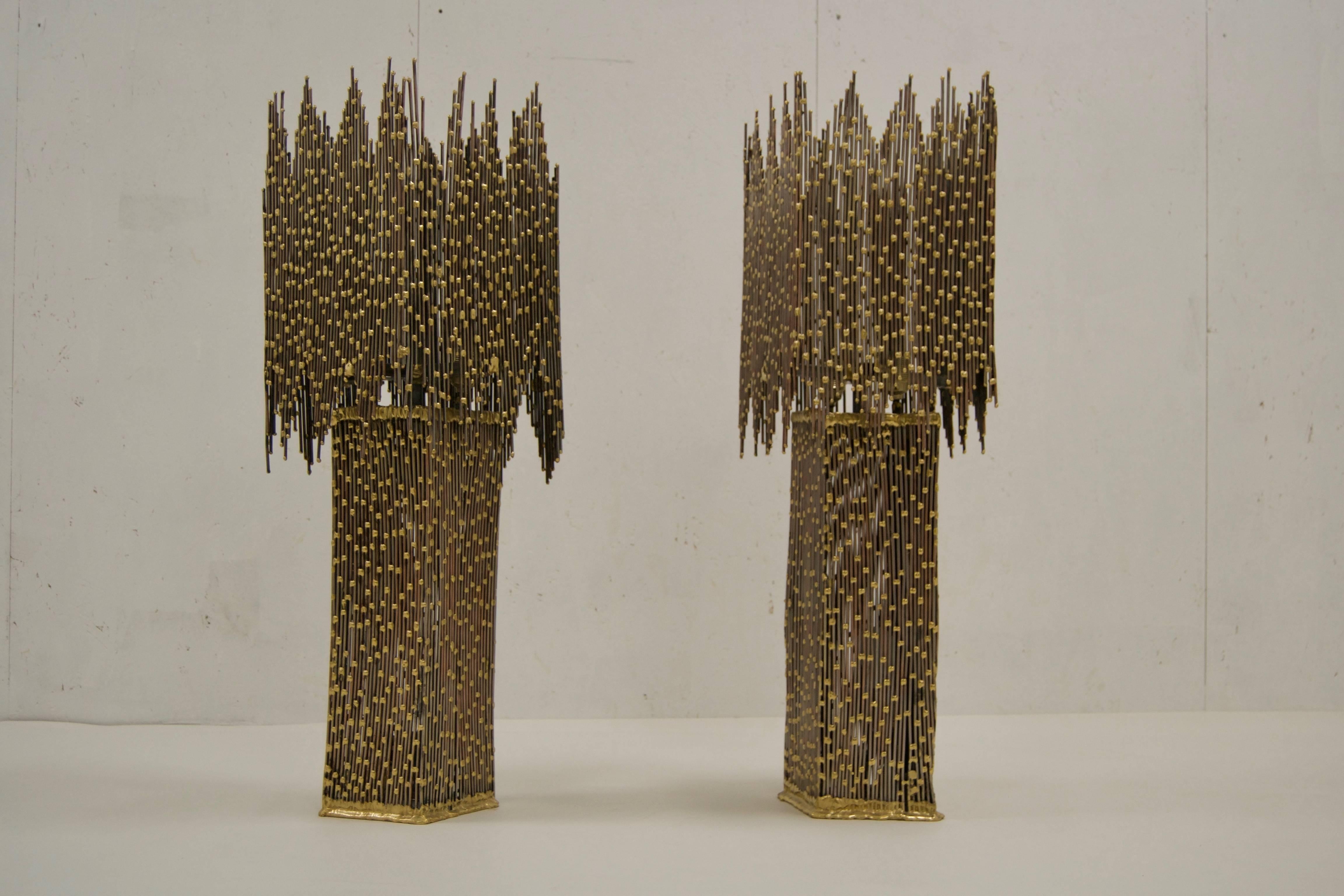Mid-Century Modern Large Pair of Brass Lamps by Henry Fernandez